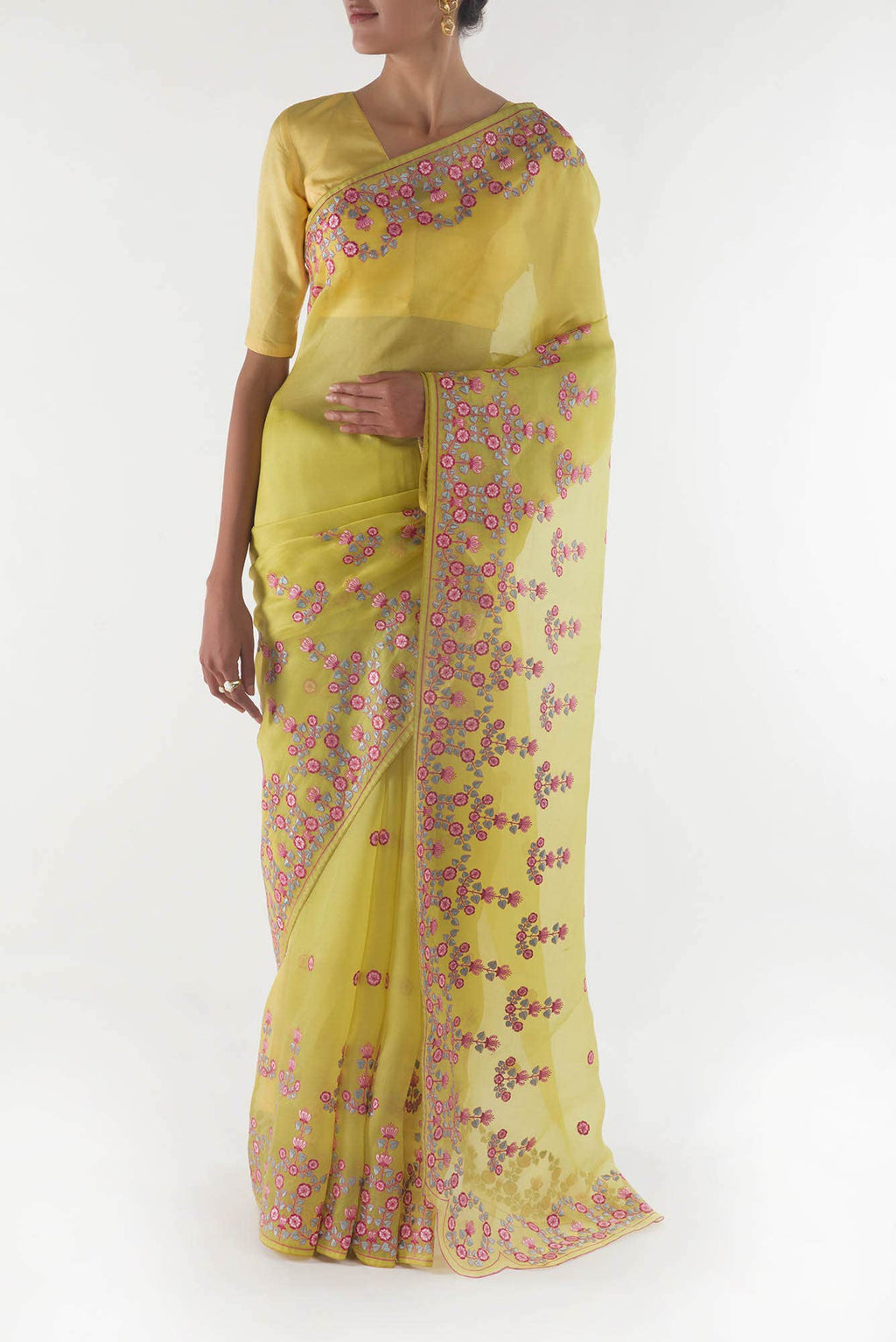 Ethereal Love Lemon Yellow floral design saree from Embroidered Romance Collection by Nalli