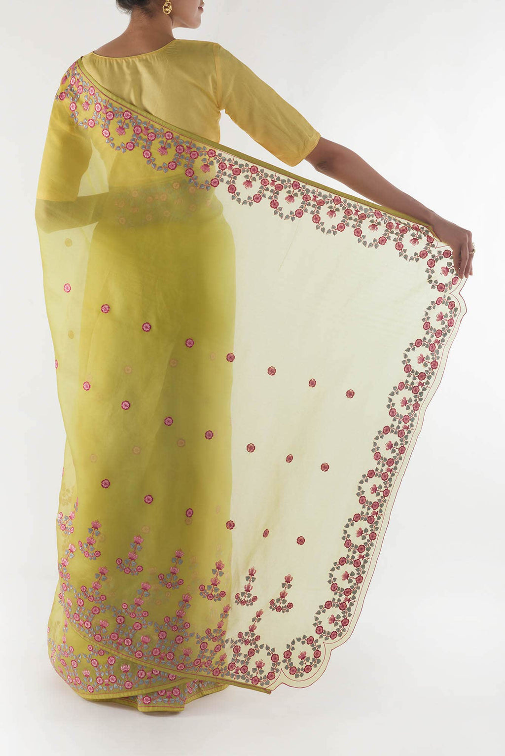 Ethereal Love Lemon Yellow floral design saree from Embroidered Romance Collection by Nalli