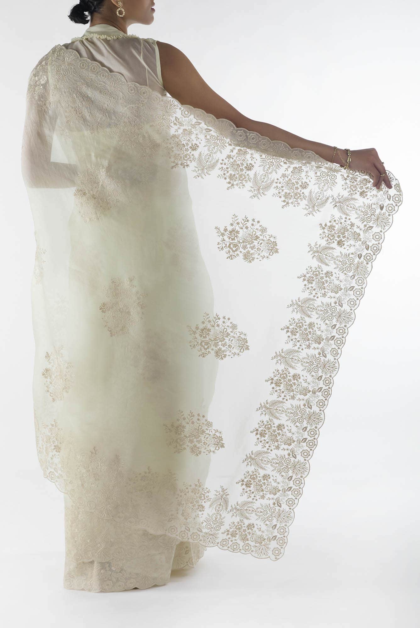 Minerva White floral design saree from Embroidered Romance Collection by Nalli