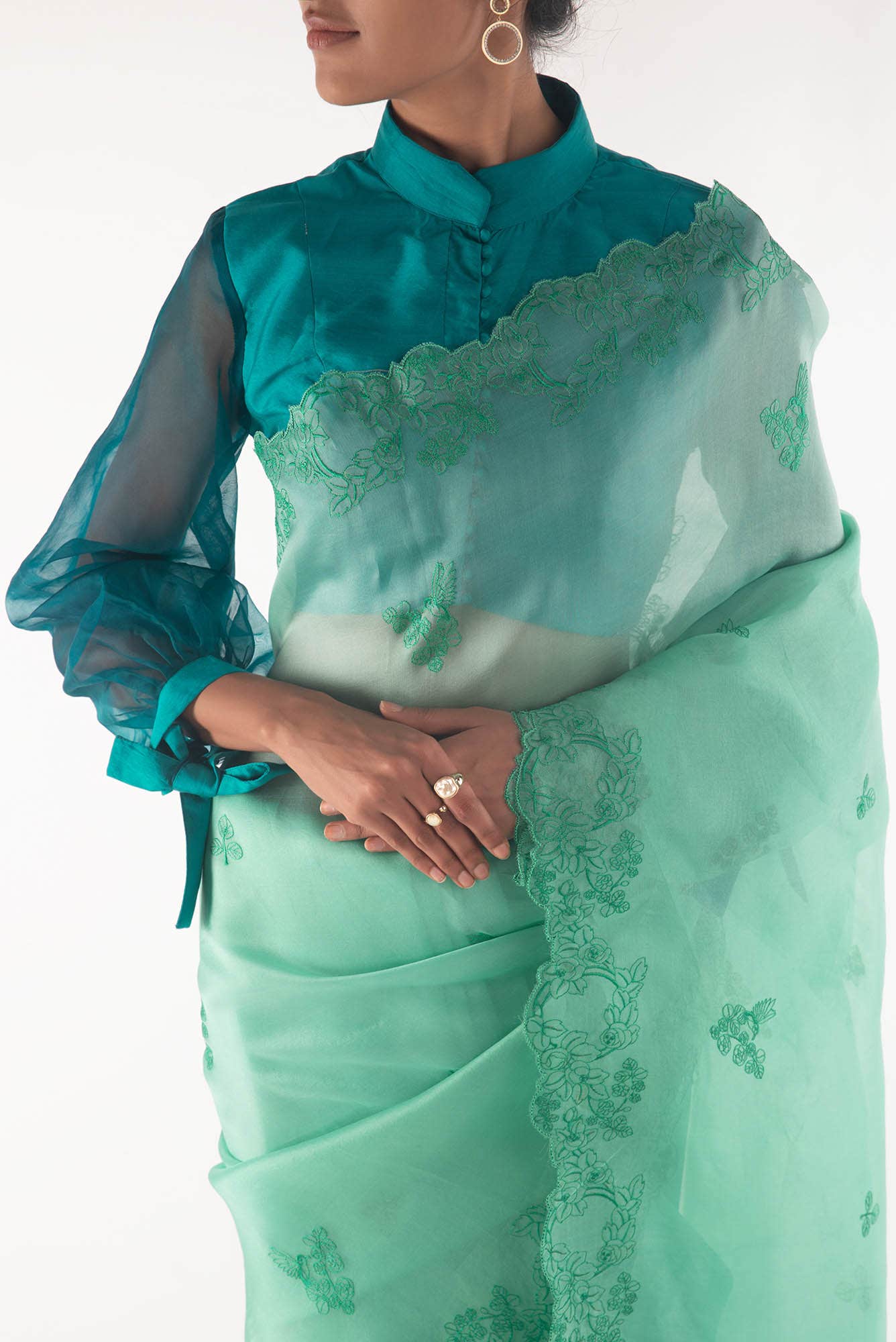 Day dreams Green  floral design saree from Embroidered Romance Collection by Nalli