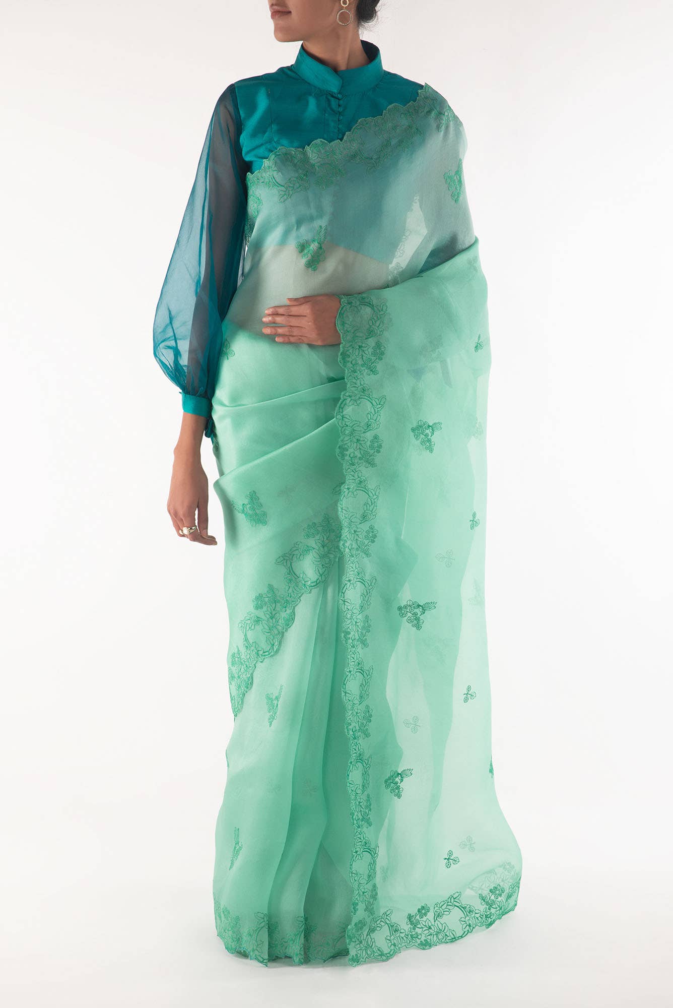Day dreams Green  floral design saree from Embroidered Romance Collection by Nalli