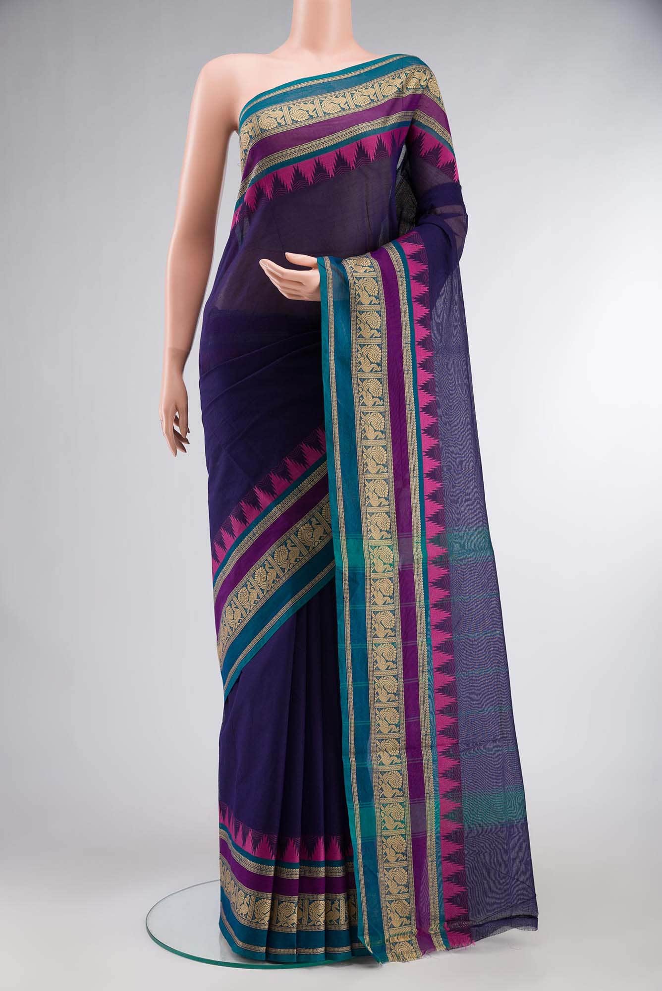 Navy Blue Chettinad Cotton Saree
