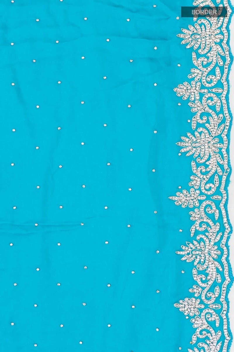 Blue Blended Satin Saree