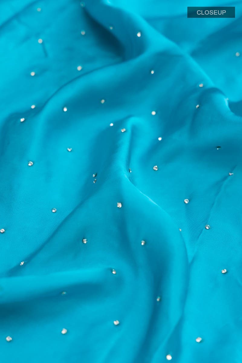Blue Blended Satin Saree