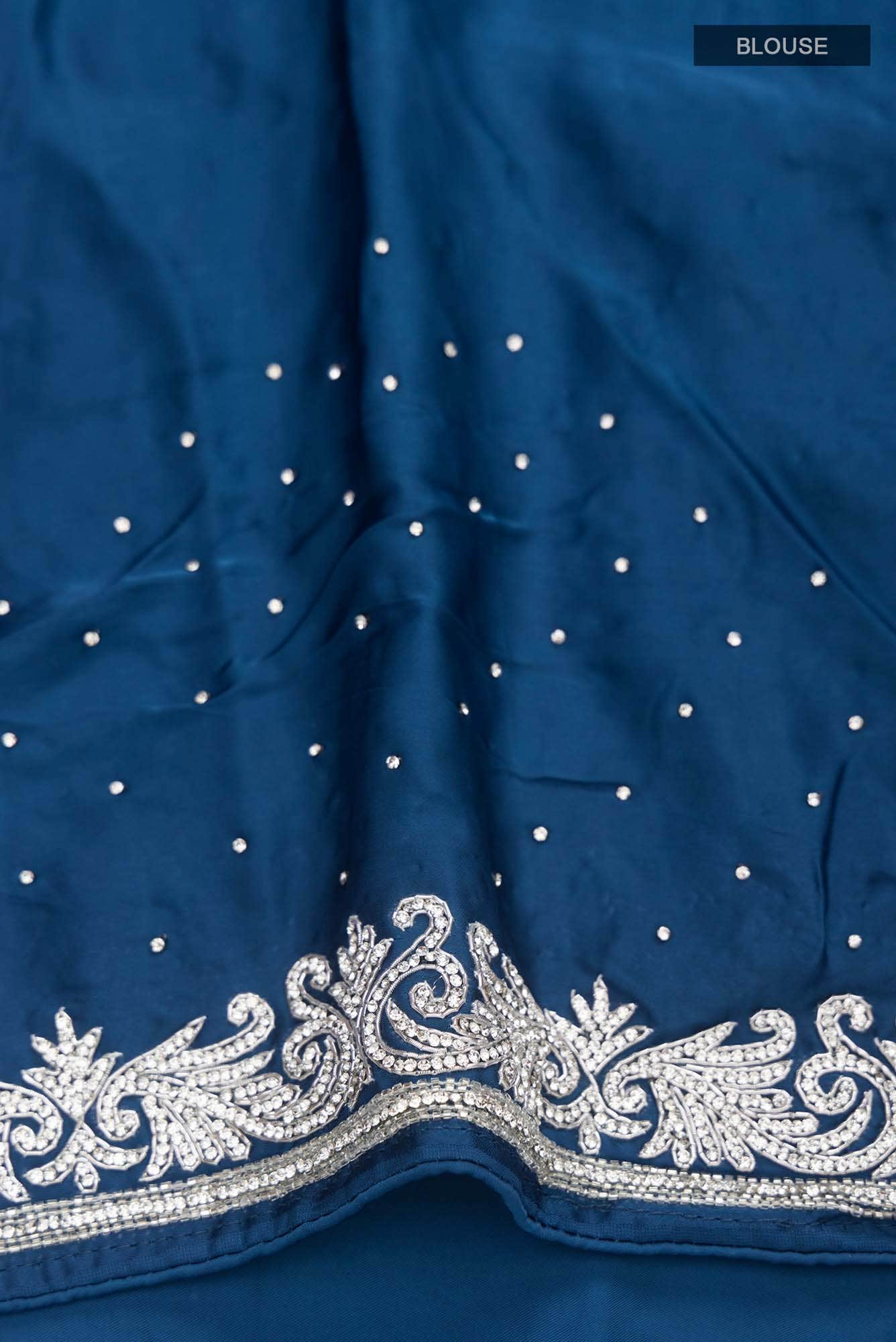 Blue Blended Satin Silk Saree
