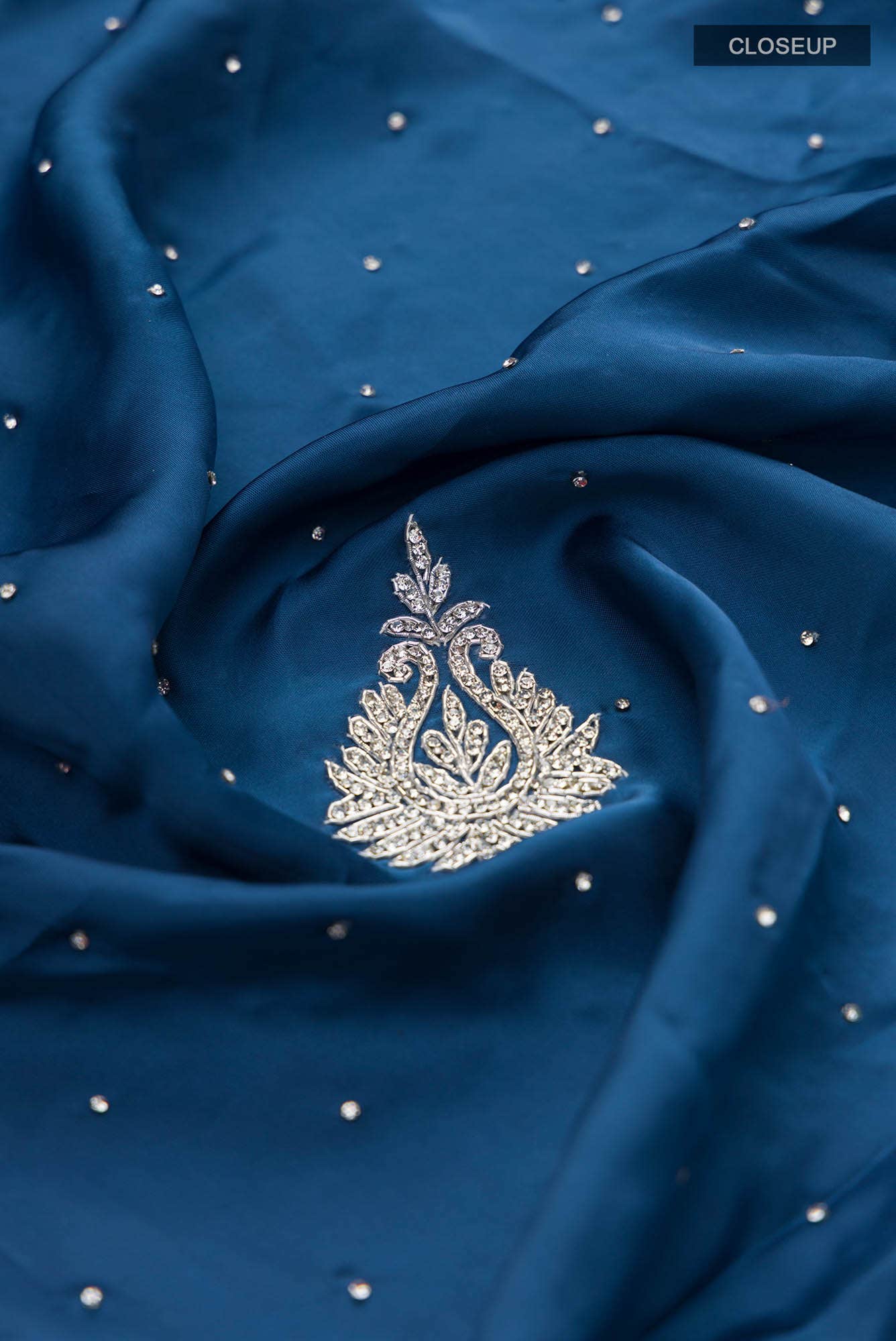 Blue Blended Satin Silk Saree