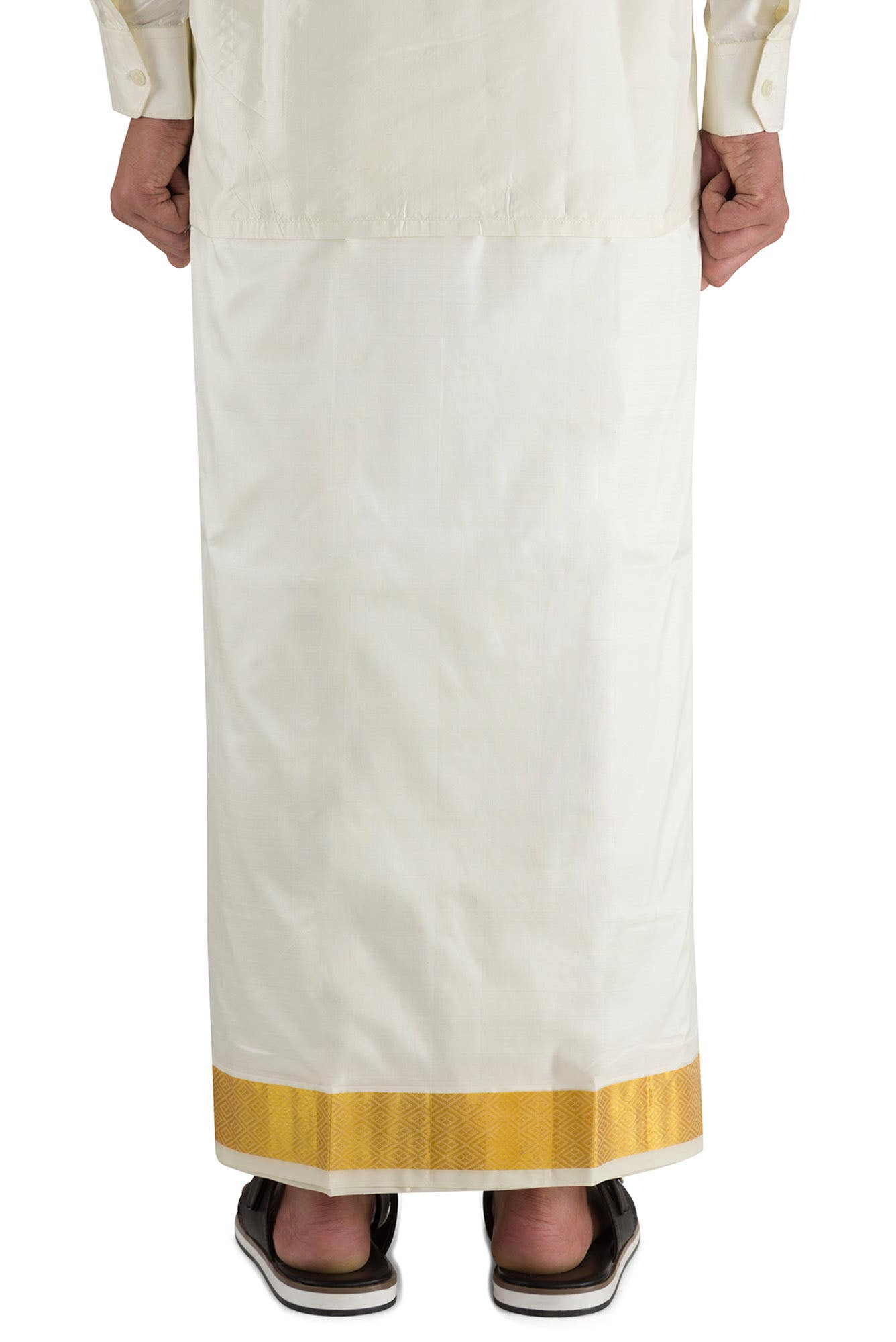 Cream Silk Dhoti 8 Muzham Dhoti