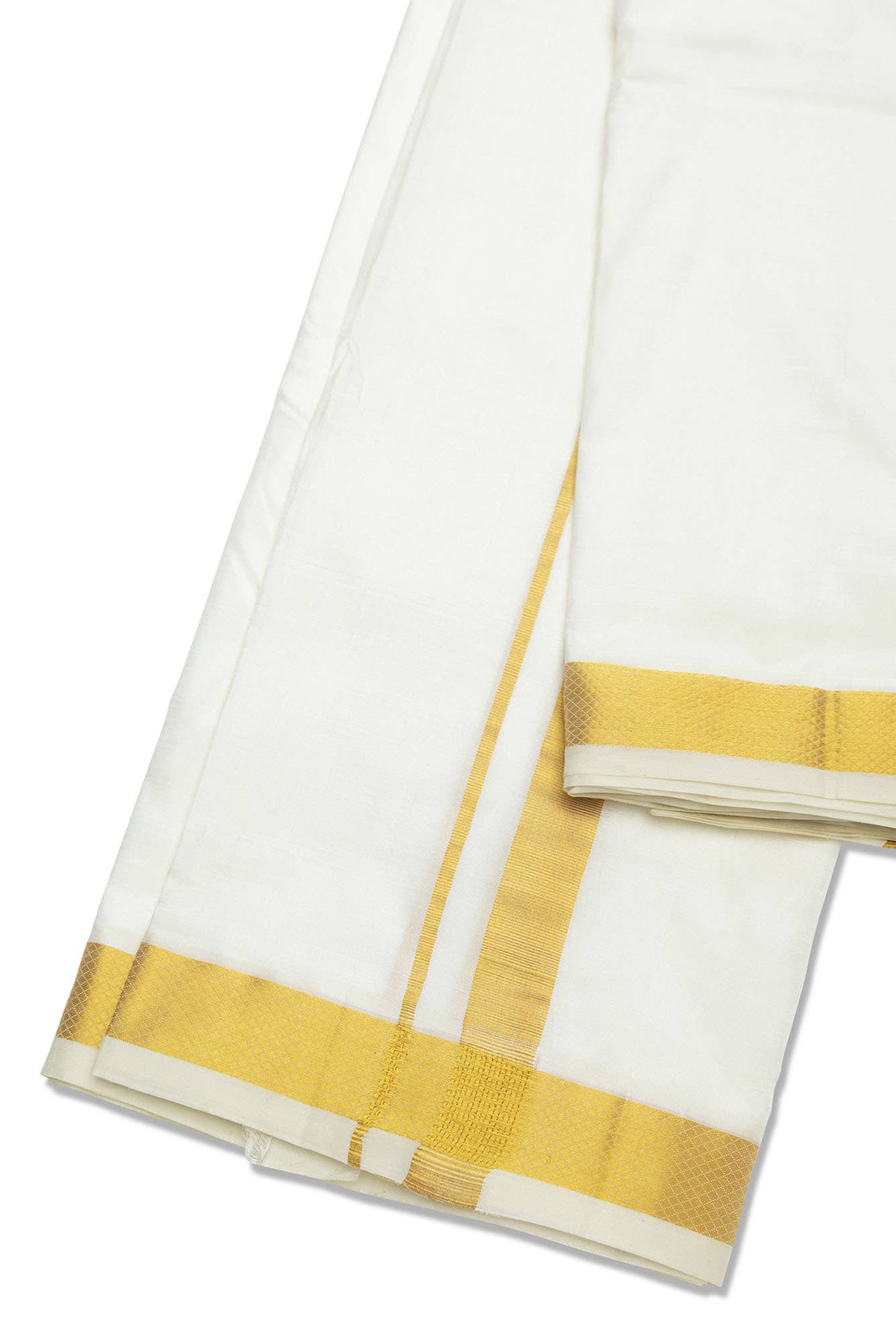 Cream Silk Dhoti With Angavastram (9X 5) Muzham Dhoti