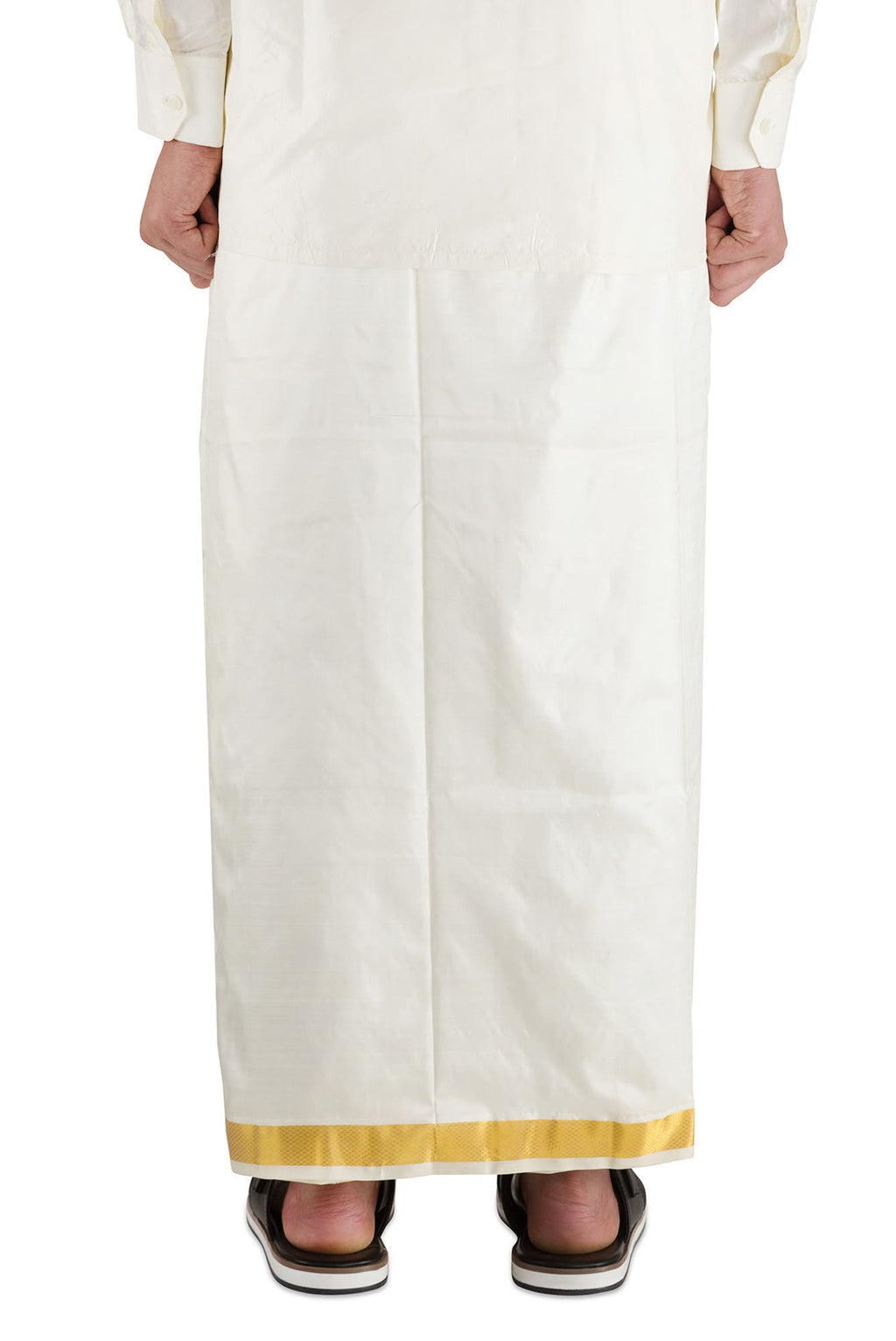 Cream Silk Dhoti With Angavastram (9X 5) Muzham Dhoti