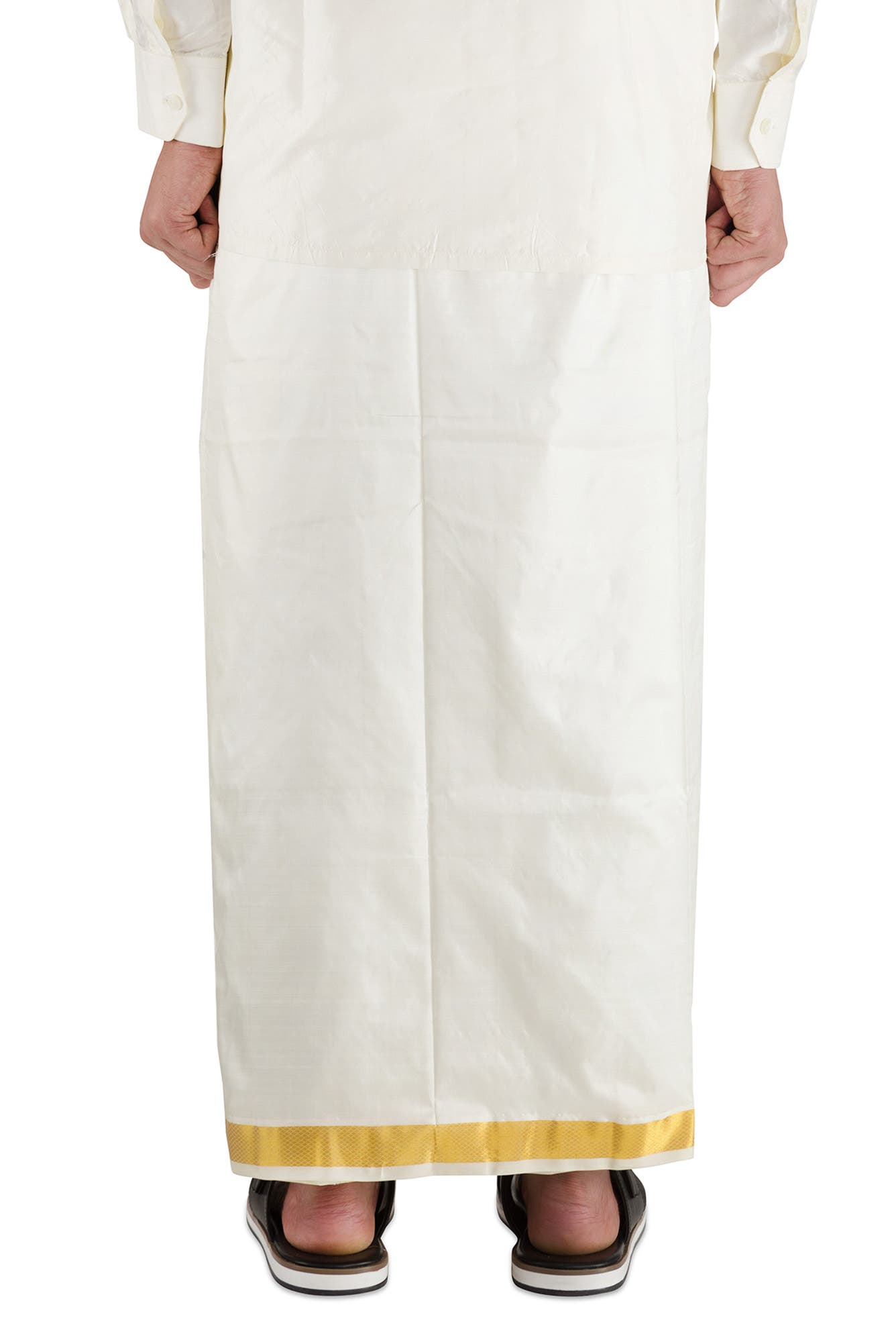Cream Silk Dhoti With Angavastram (9X 5) Muzham Dhoti