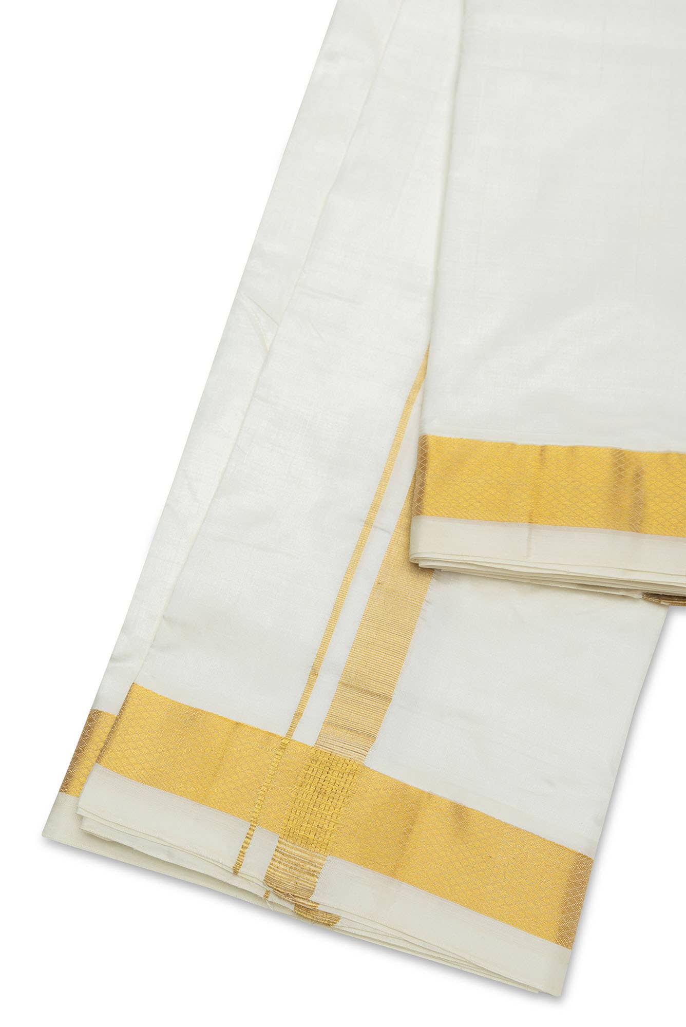 Cream Silk Dhoti With Angavastram (10X 6) Muzham Dhoti