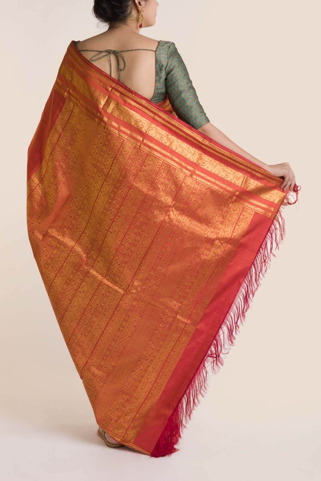 Kili-Orange Kanchipuram Silk Saree