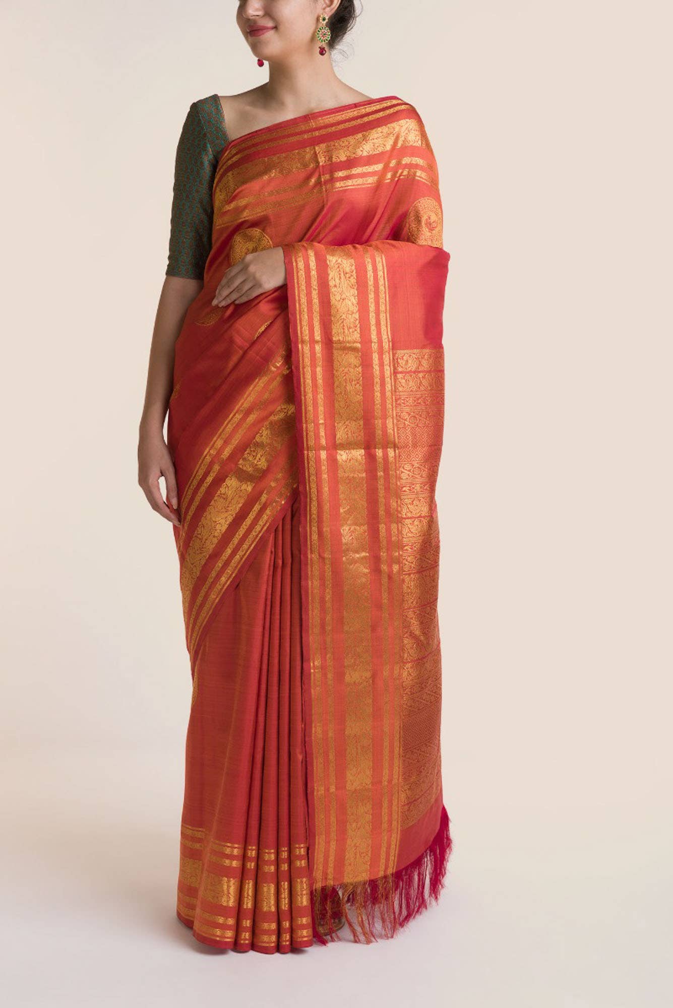 Kili-Orange Kanchipuram Silk Saree