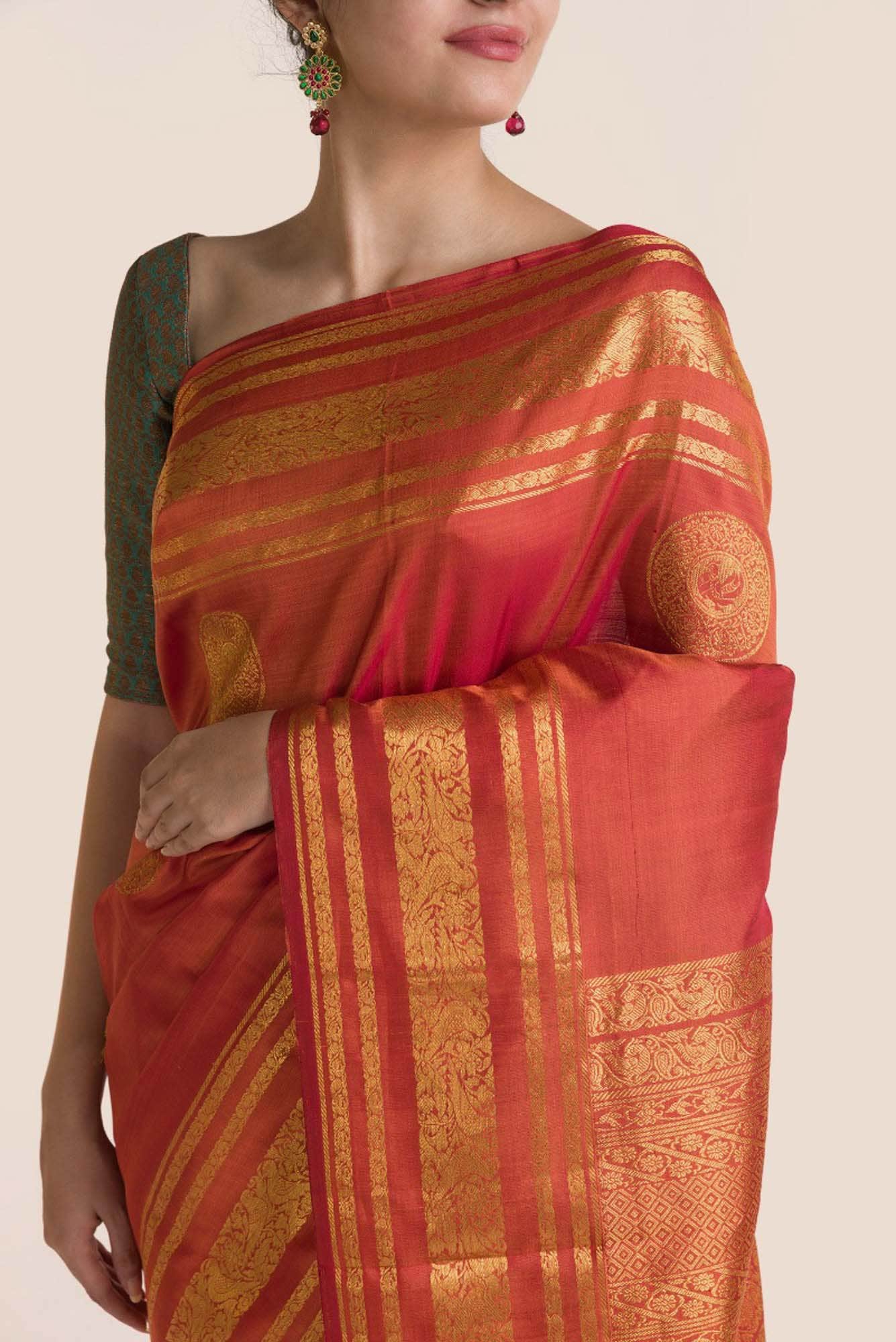 Kili-Orange Kanchipuram Silk Saree