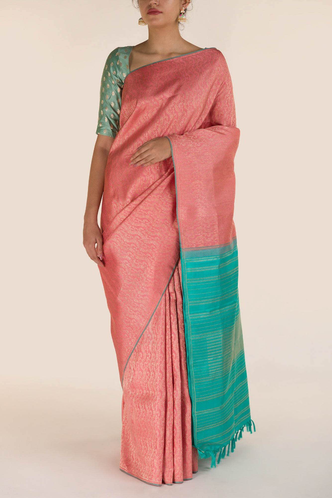 Ballari-Peach Kanchipuram Silk Saree