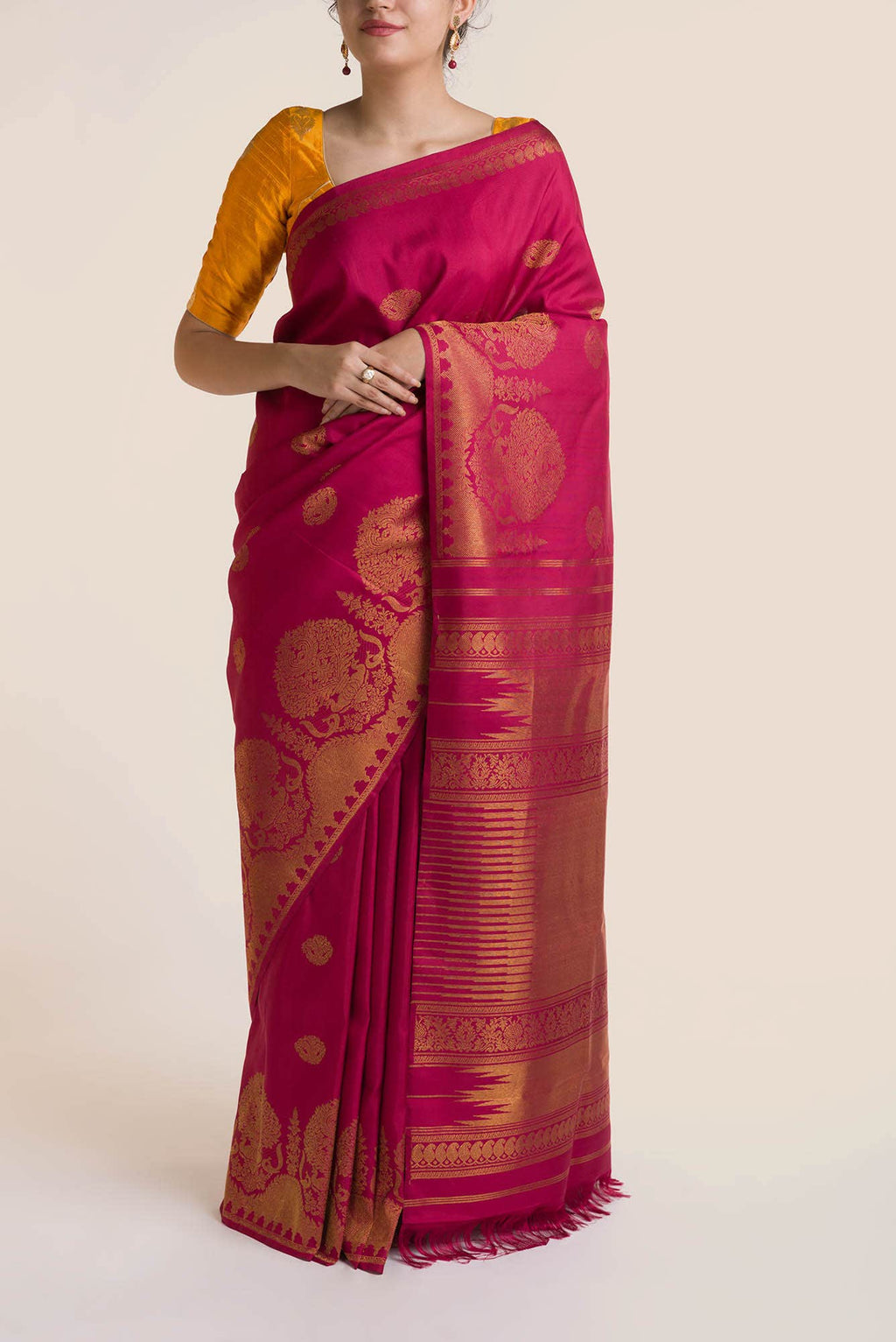 Gandaberunda-Red Kanchipuram Silk Saree
