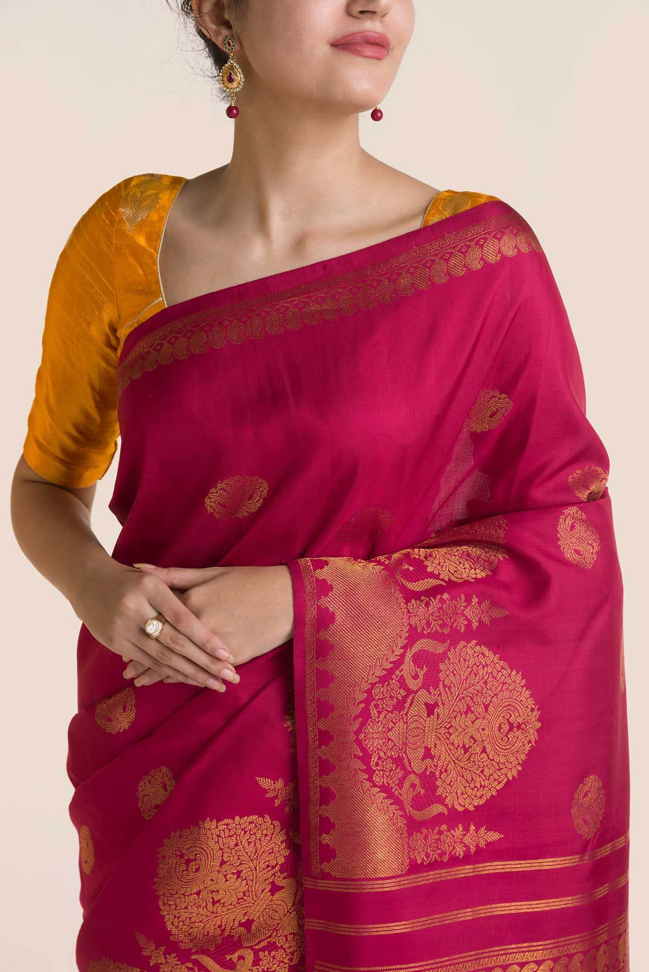 Gandaberunda-Red Kanchipuram Silk Saree