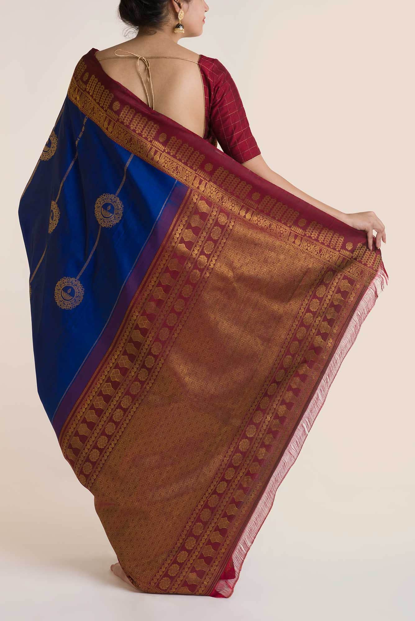 Oli-Blue Kanchipuram Silk Saree
