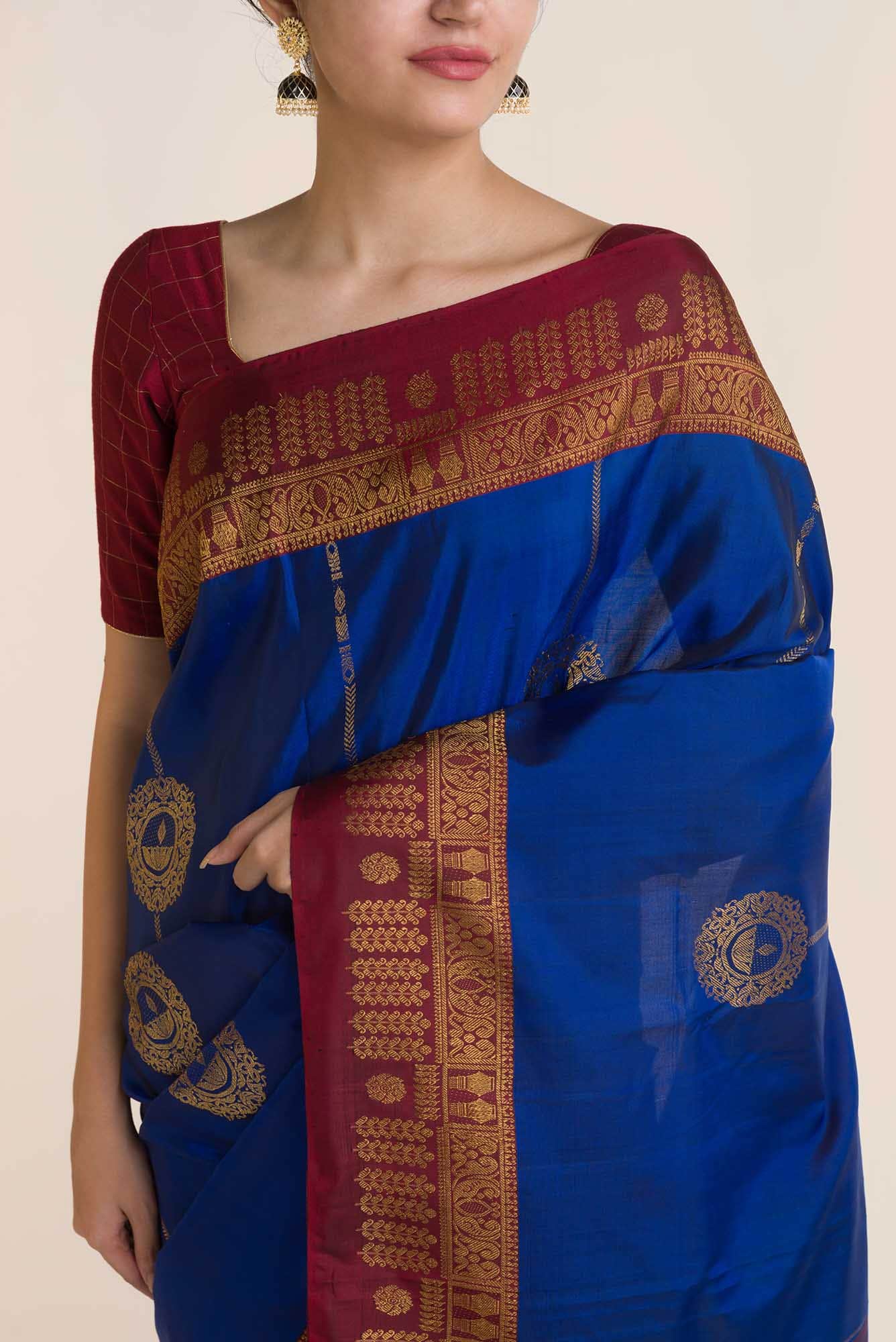 Oli-Blue Kanchipuram Silk Saree