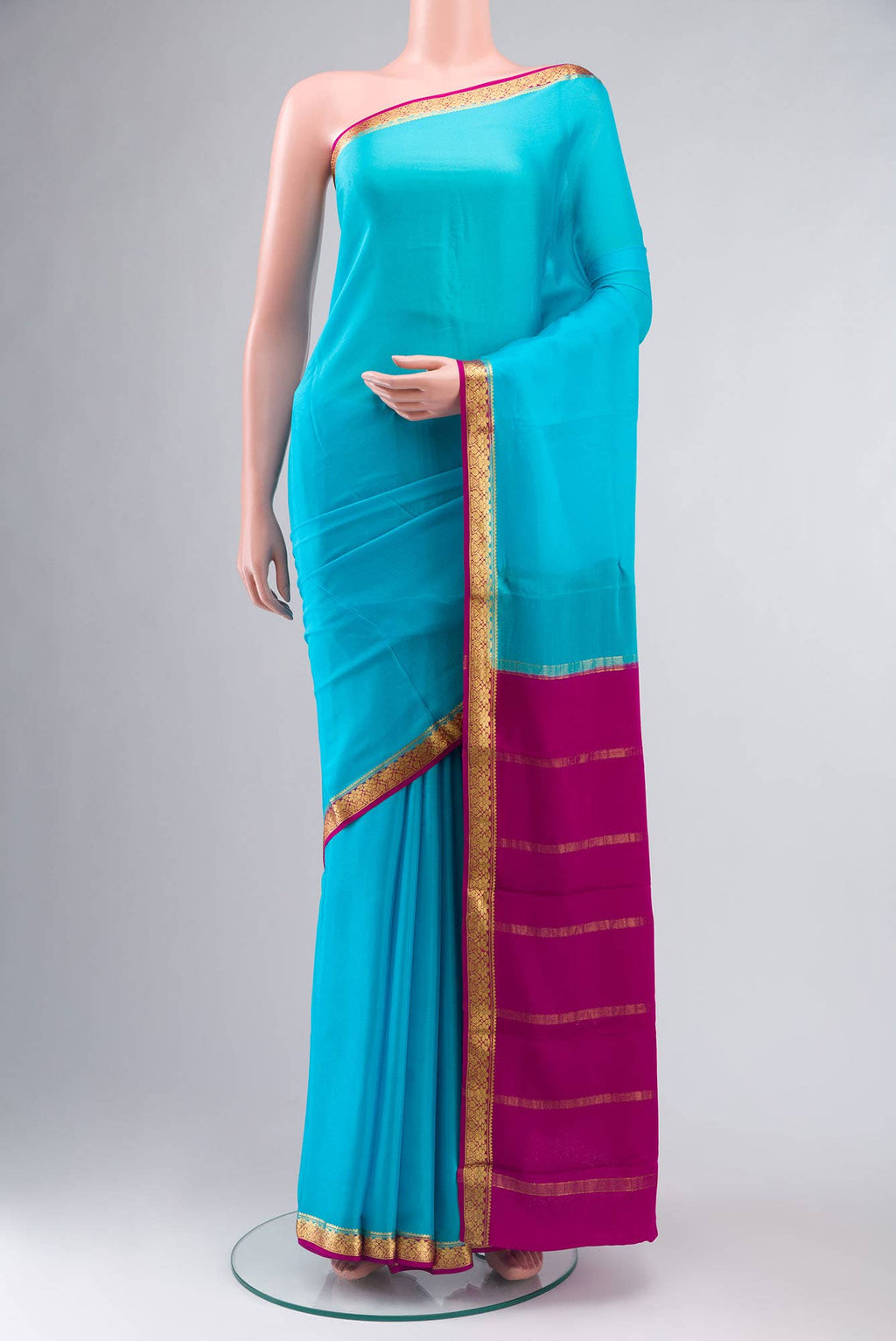 Blue Mysore Crepe Saree