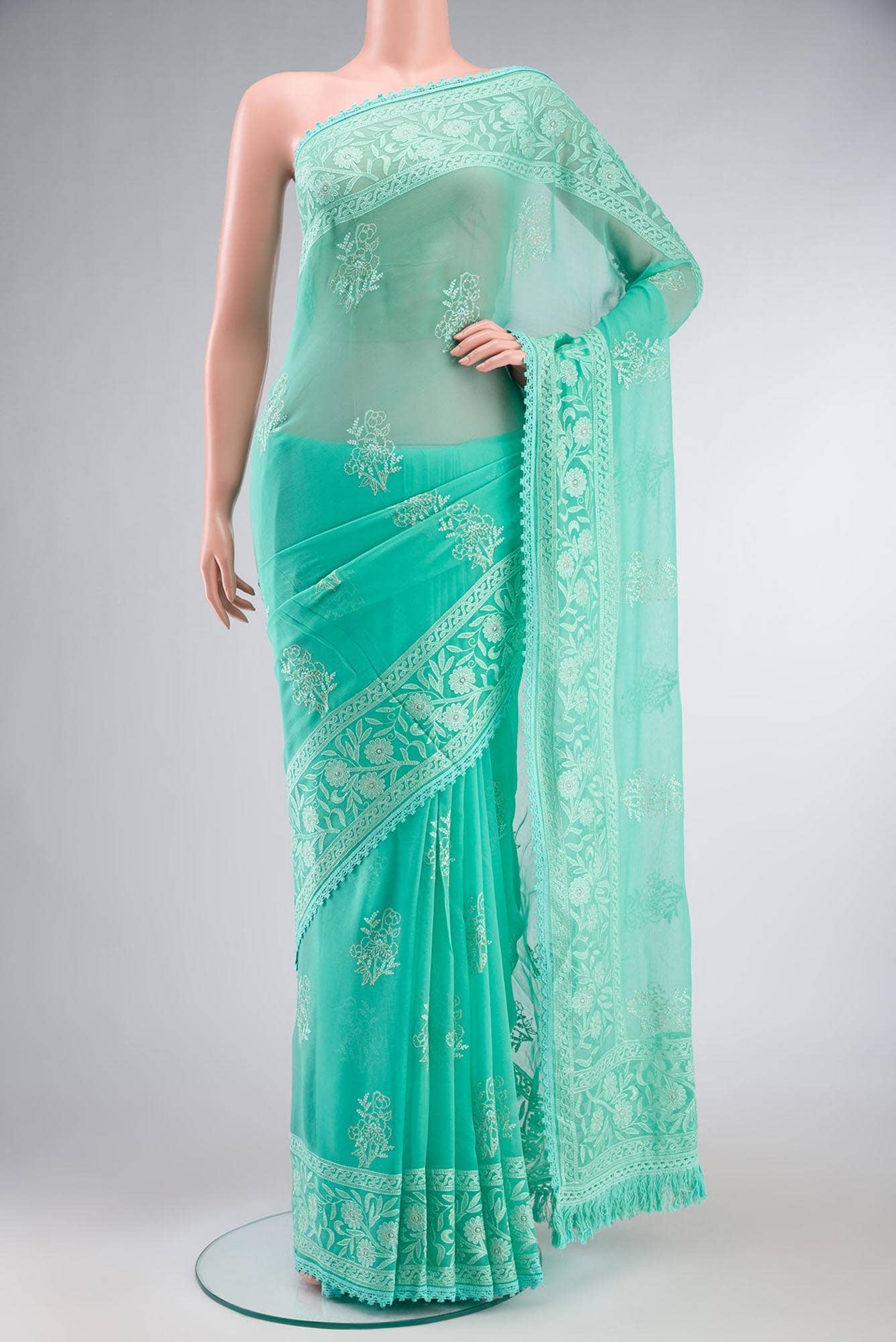 Green Blended Chiffon Saree