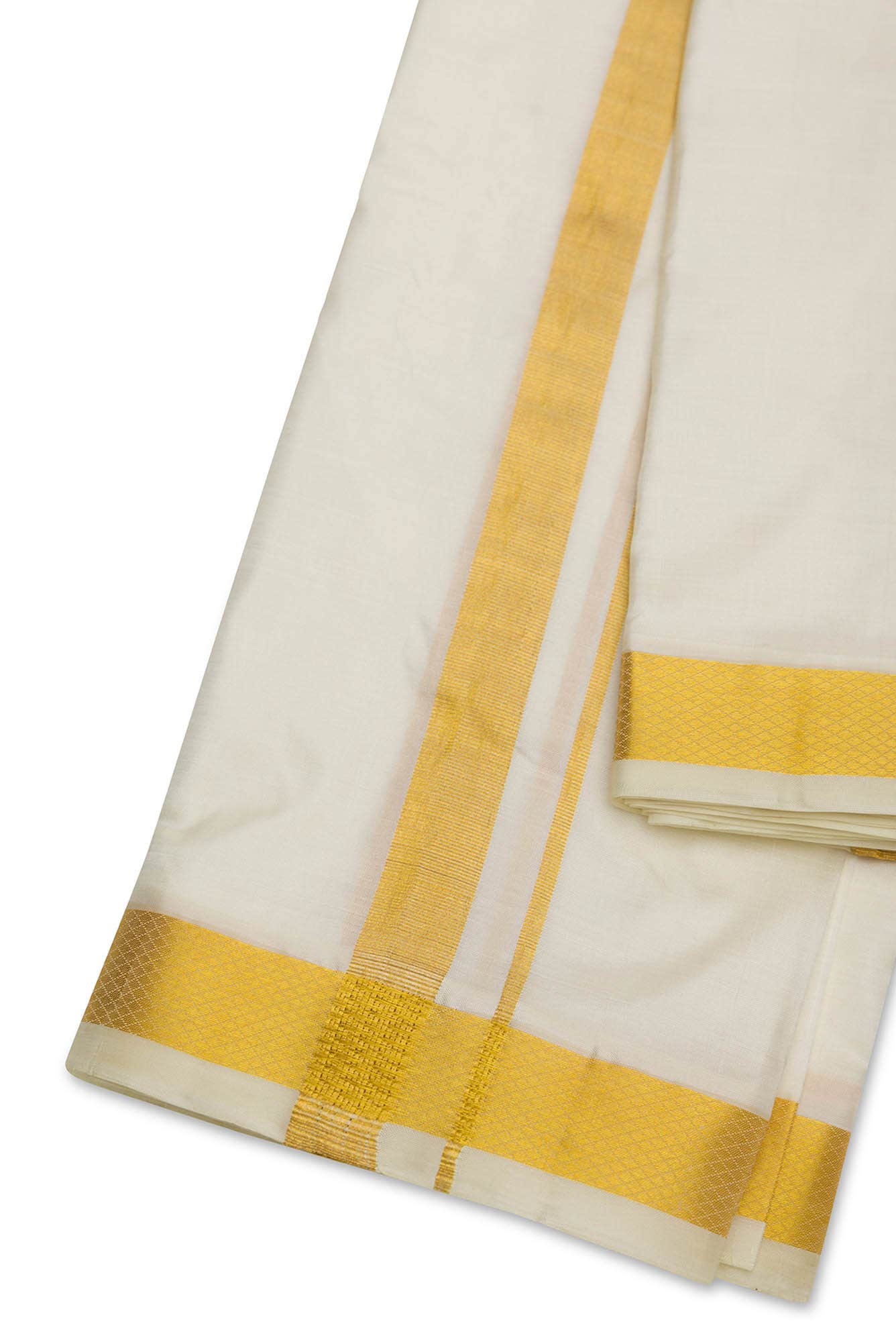 Cream Silk Dhoti With Angavastram (8X4) Muzham Dhoti