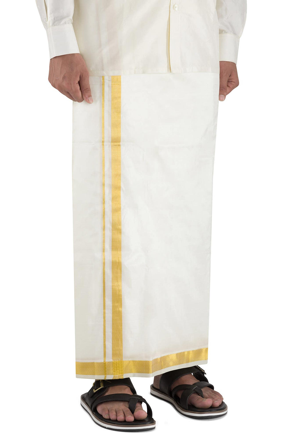 Cream Silk Dhoti With Angavastram (8X4) Muzham Dhoti