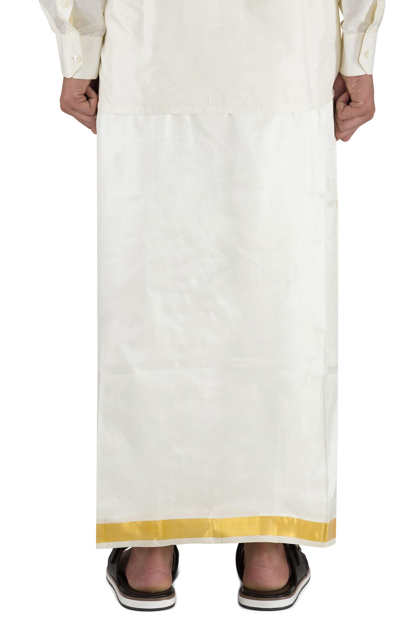 Cream Silk Dhoti With Angavastram (8X4) Muzham Dhoti