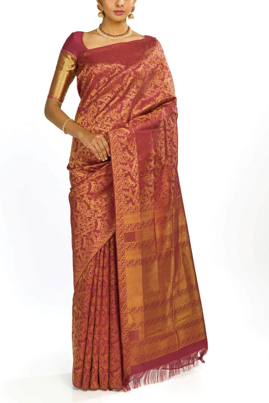 Vanasingaaram-Maroon Kanchipuram Silk Saree