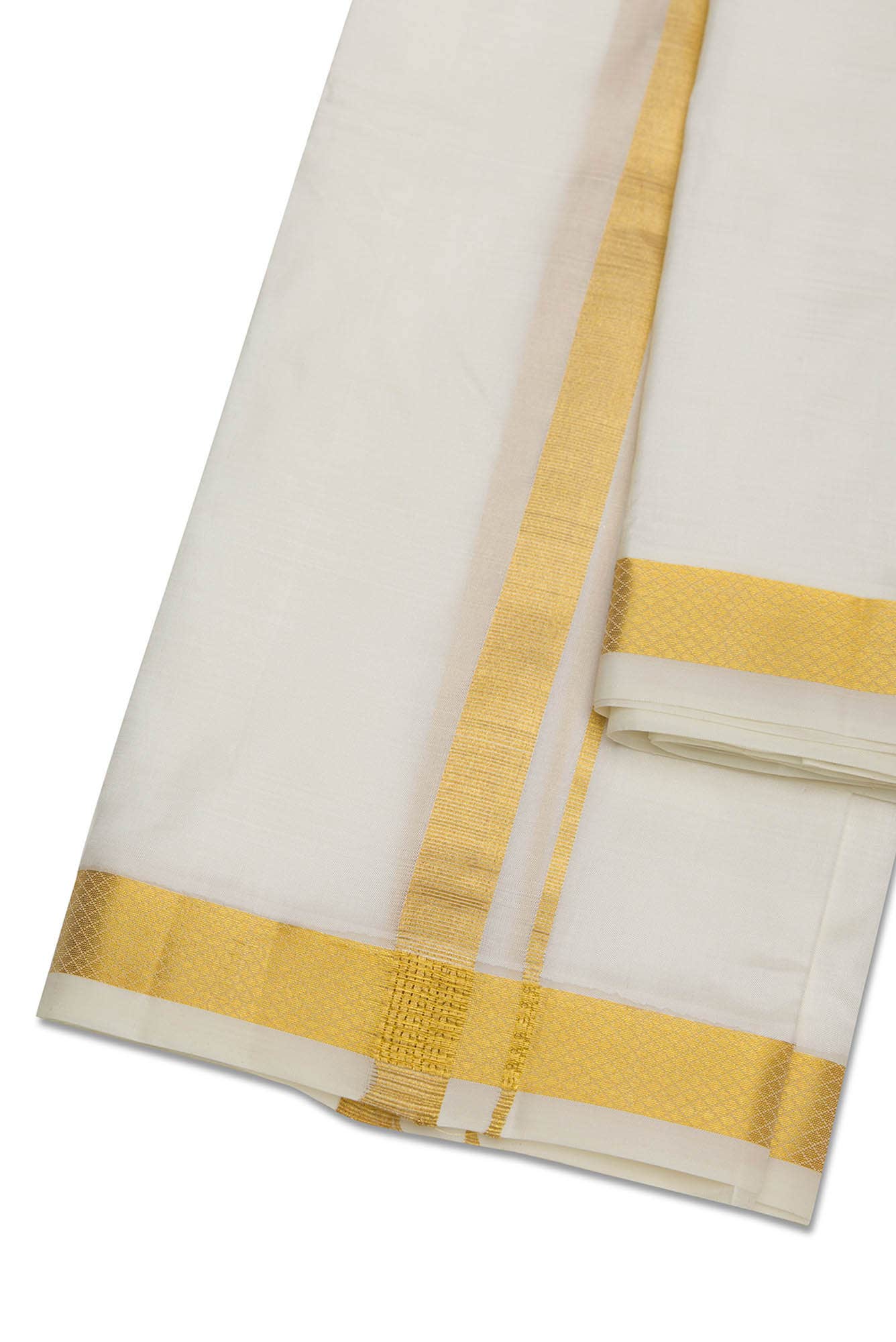 Cream Silk Dhoti With Angavastram (8X4) Muzham Dhoti