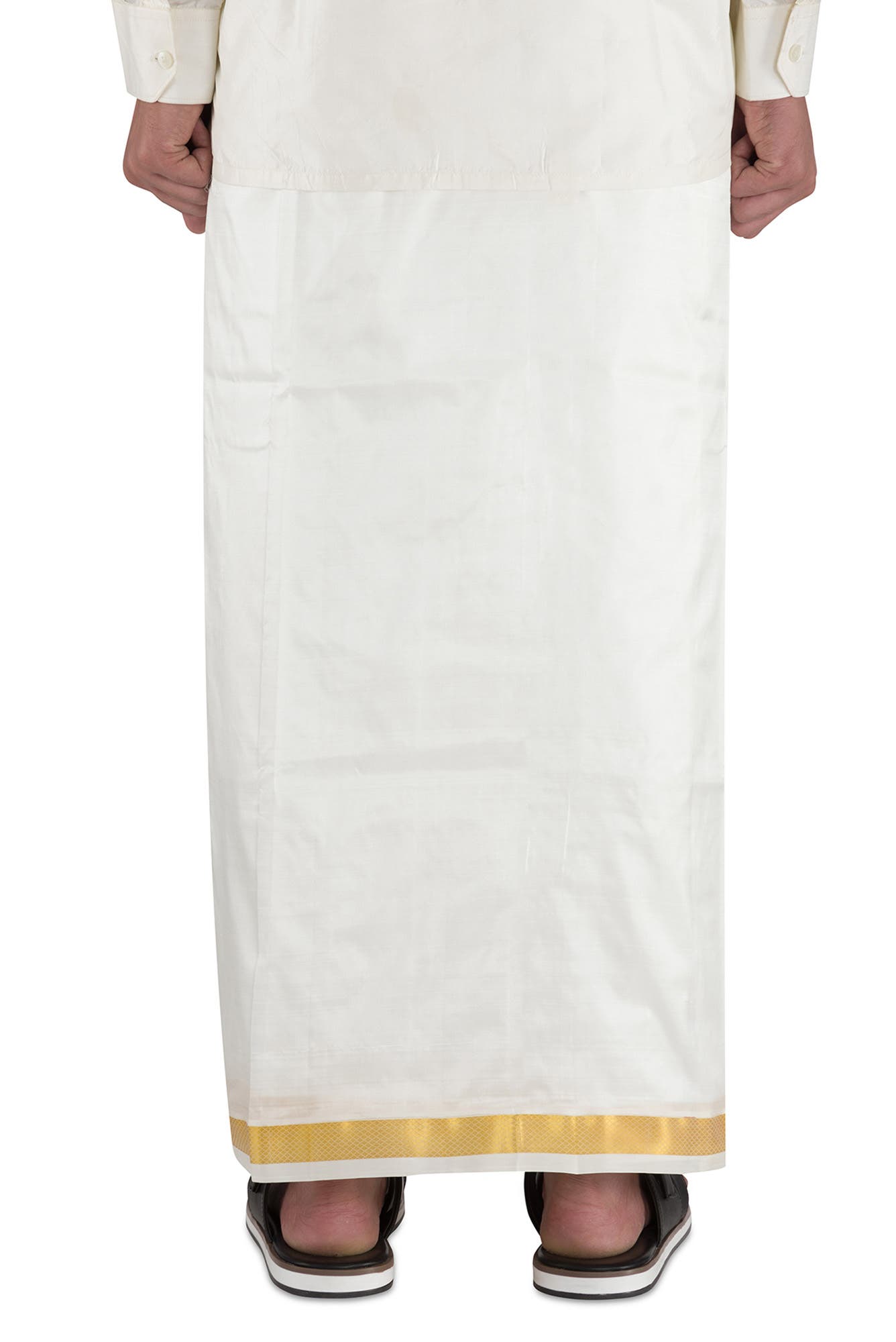 Cream Silk Dhoti With Angavastram (8X4) Muzham Dhoti