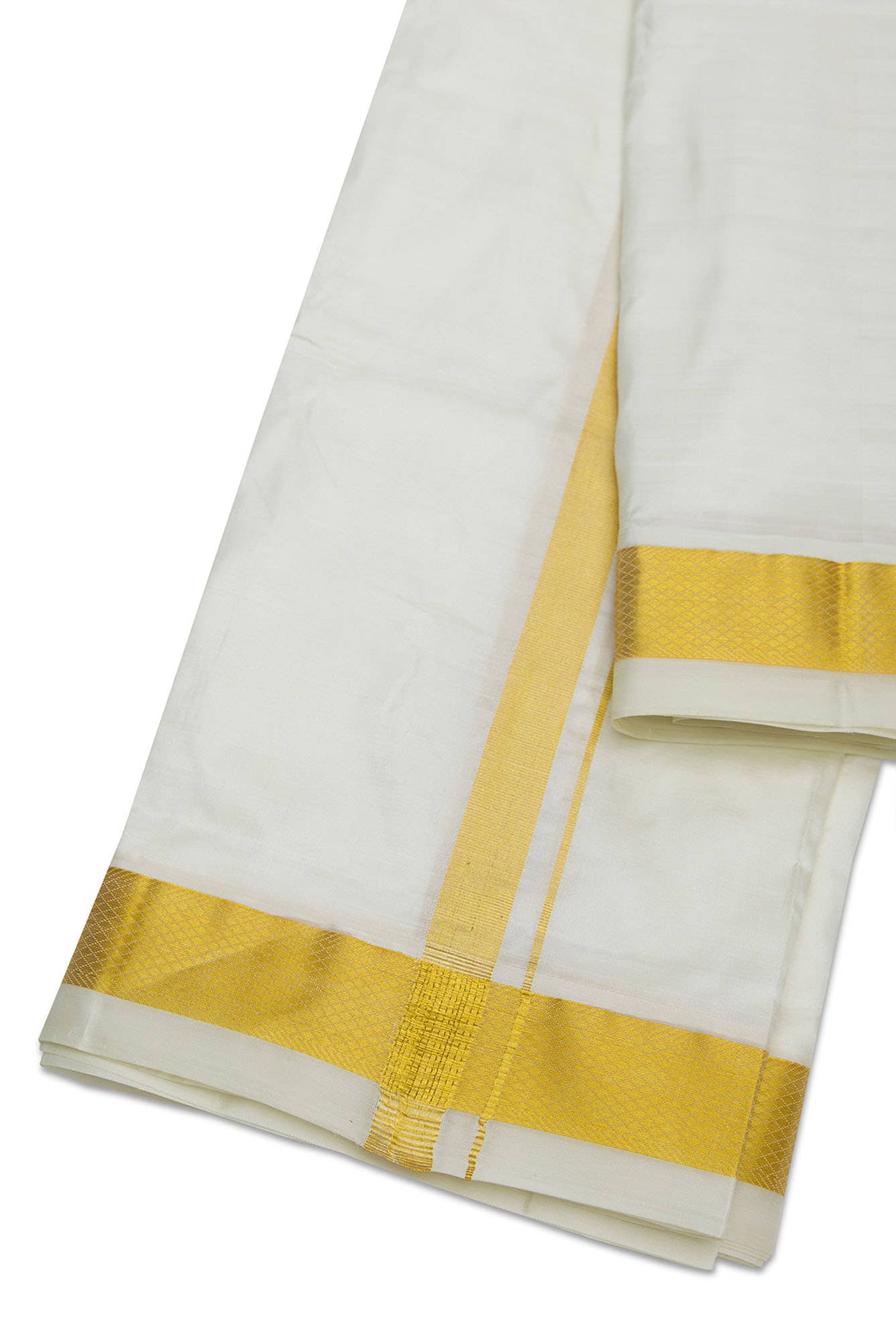 Cream Silk Dhoti With Angavastram (9X 5) Muzham Dhoti