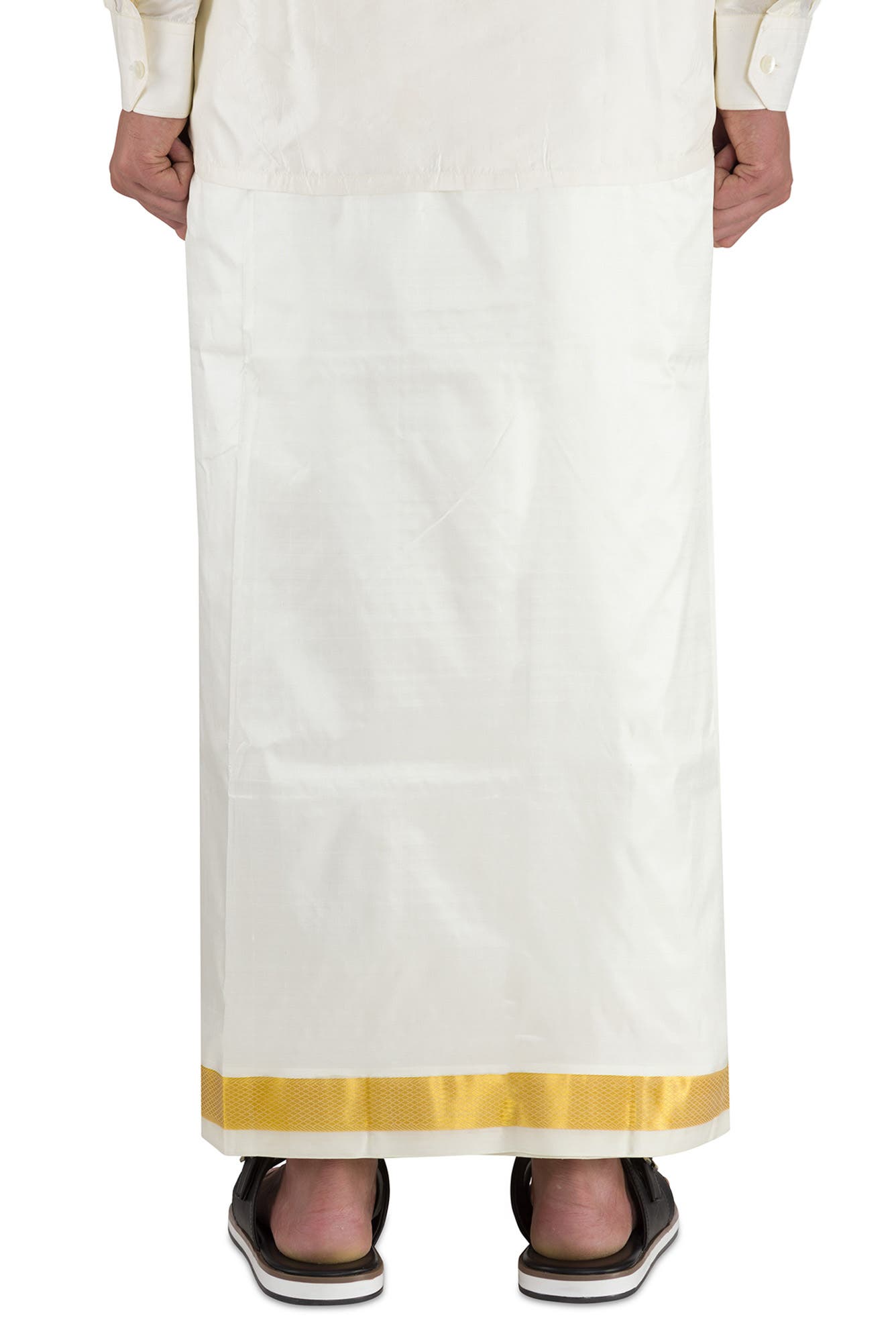 Cream Silk Dhoti With Angavastram (9X 5) Muzham Dhoti