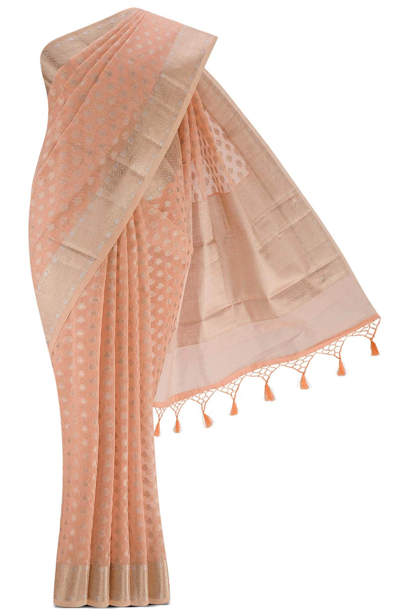 Peach Blended Cotton Saree