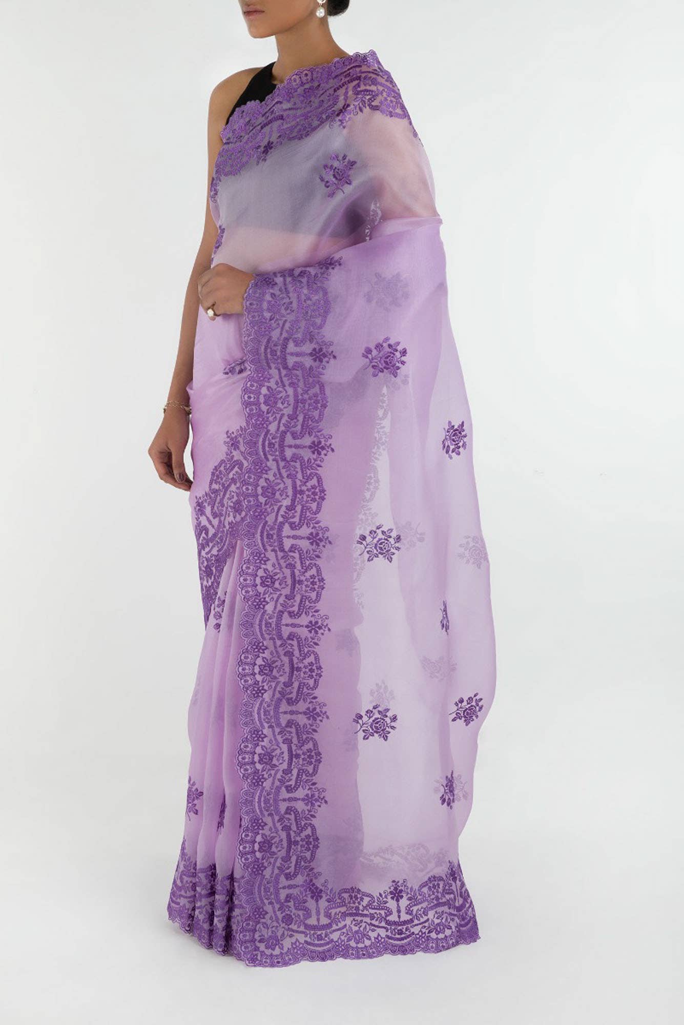 Romance of the Roses Lavender floral design saree from Embroidered Romance Collection by Nalli