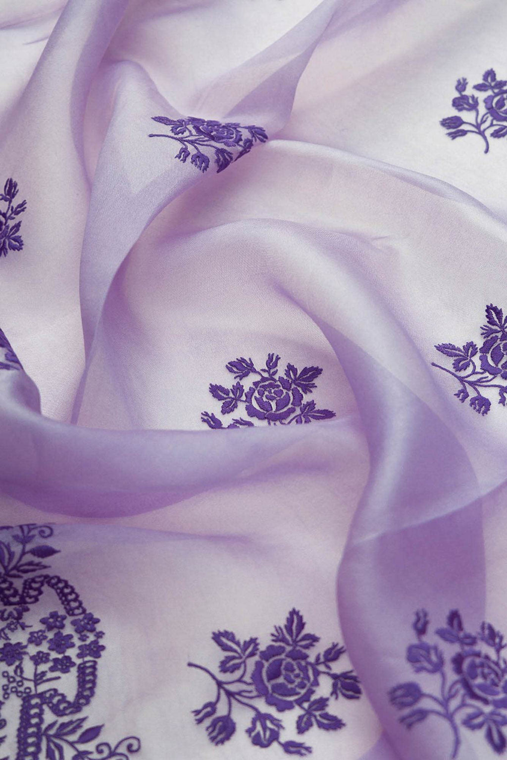 Romance of the Roses Lavender floral design saree from Embroidered Romance Collection by Nalli