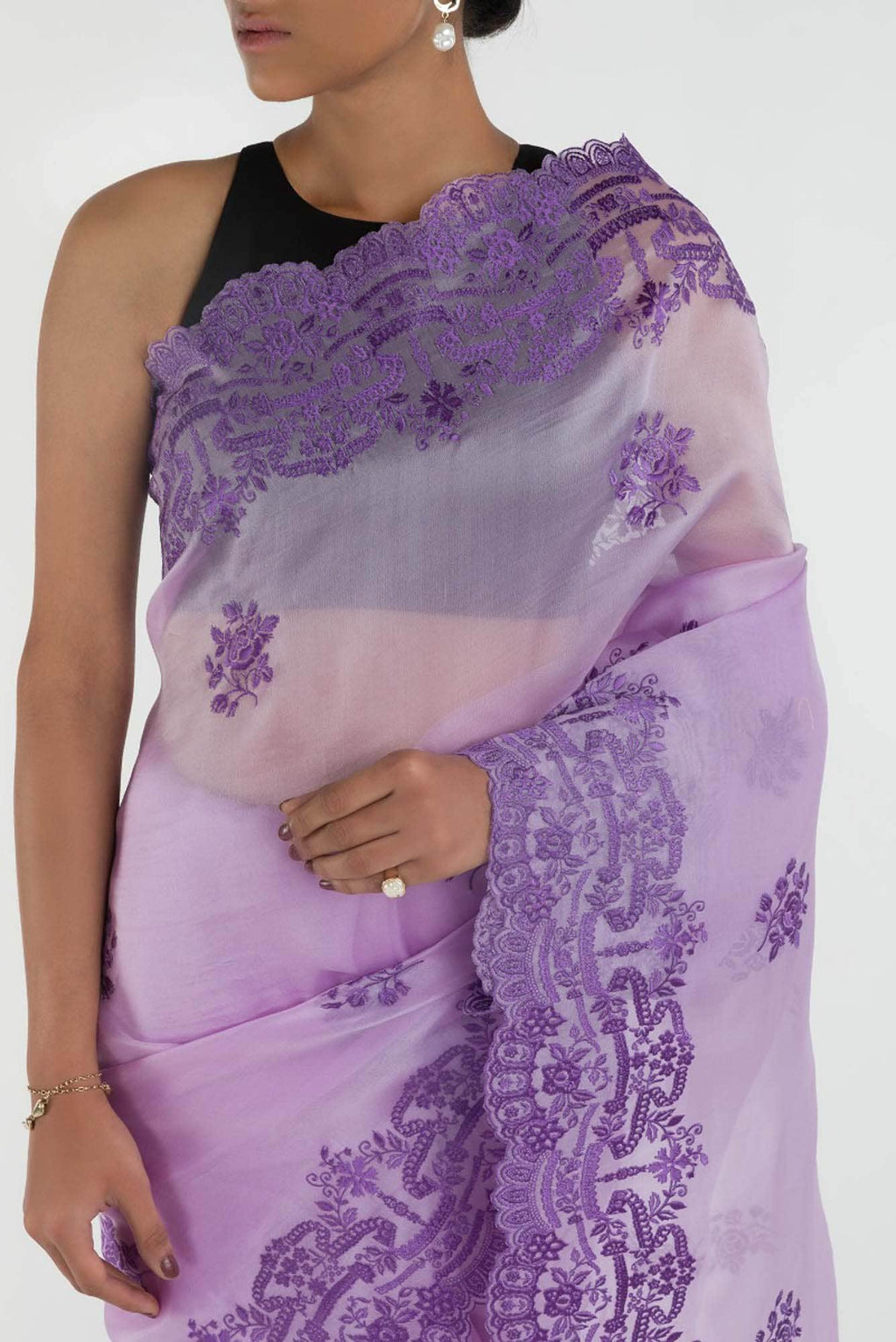 Romance of the Roses Lavender floral design saree from Embroidered Romance Collection by Nalli