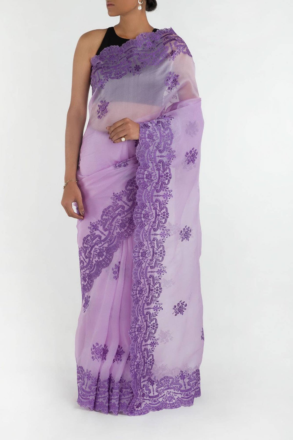 Romance of the Roses Lavender floral design saree from Embroidered Romance Collection by Nalli