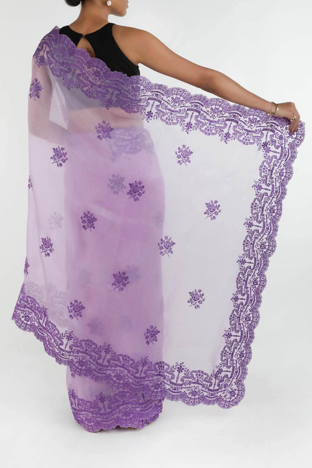 Romance of the Roses Lavender floral design saree from Embroidered Romance Collection by Nalli