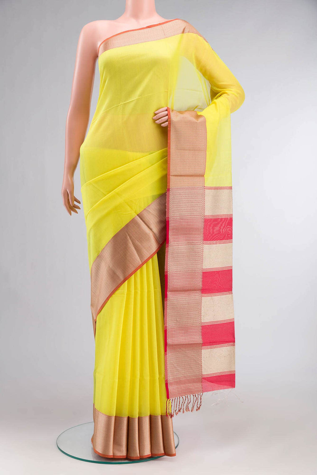 Yellow Maheshwari Silk Cotton Saree