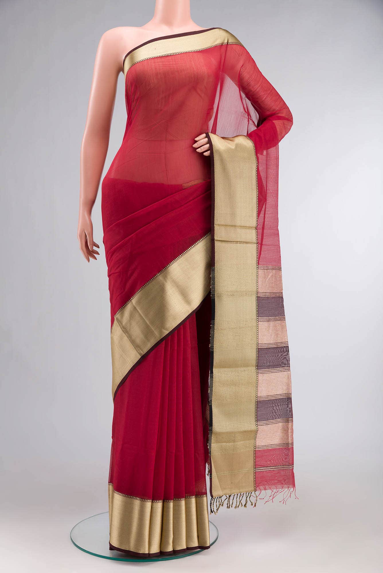 Red Maheshwari Silk Cotton Saree