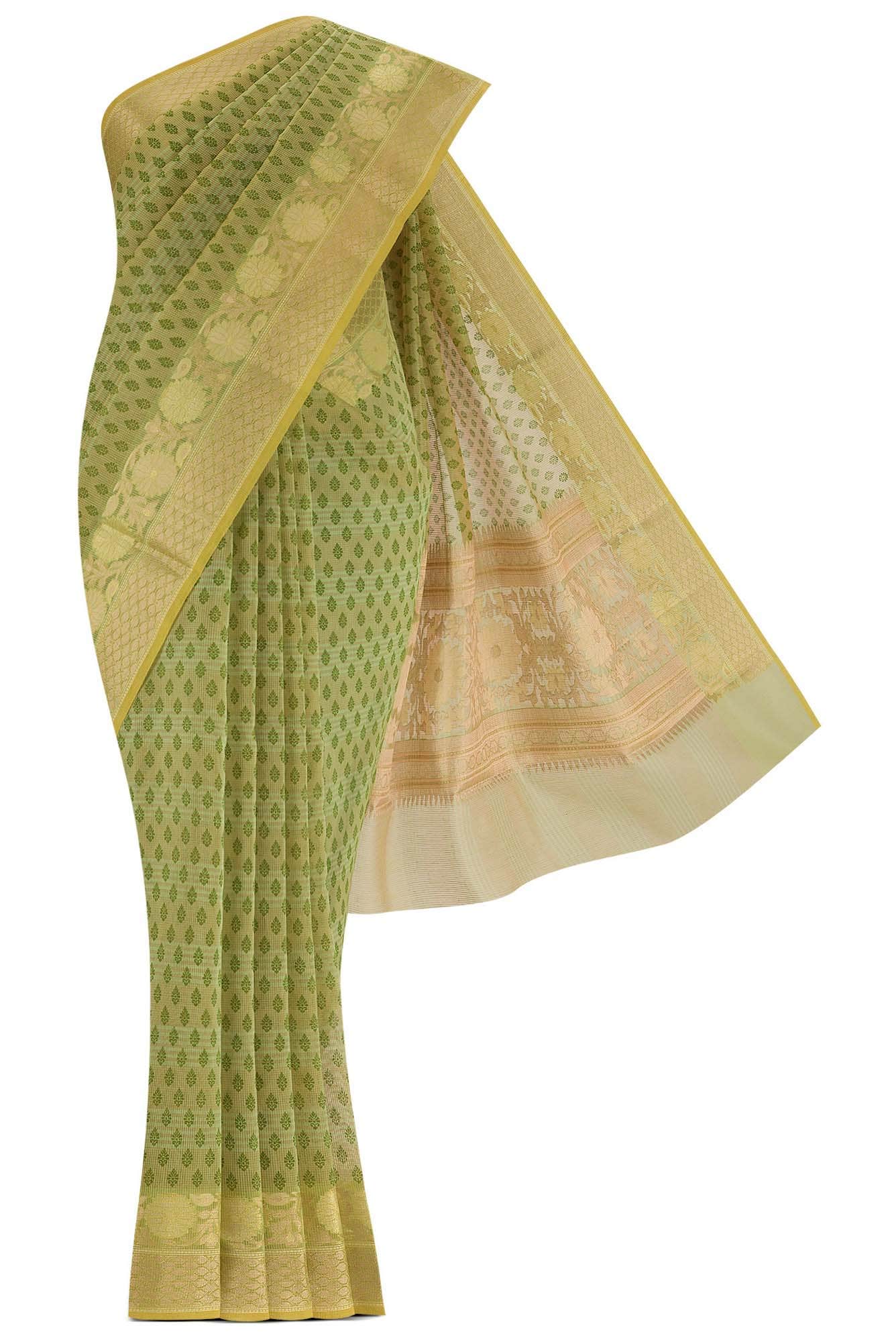 Green Blended Cotton Saree