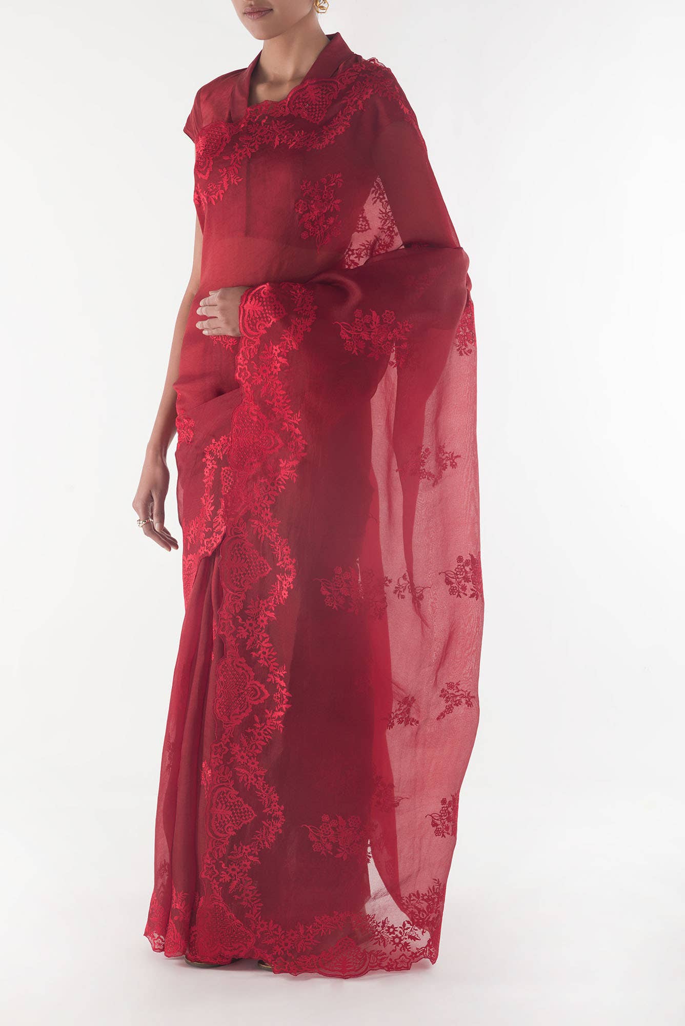 Peonia Maroon floral design saree from Embroidered Romance Collection by Nalli