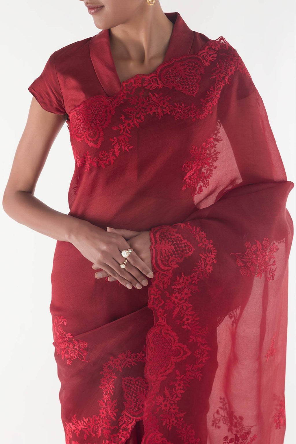 Peonia Maroon floral design saree from Embroidered Romance Collection by Nalli