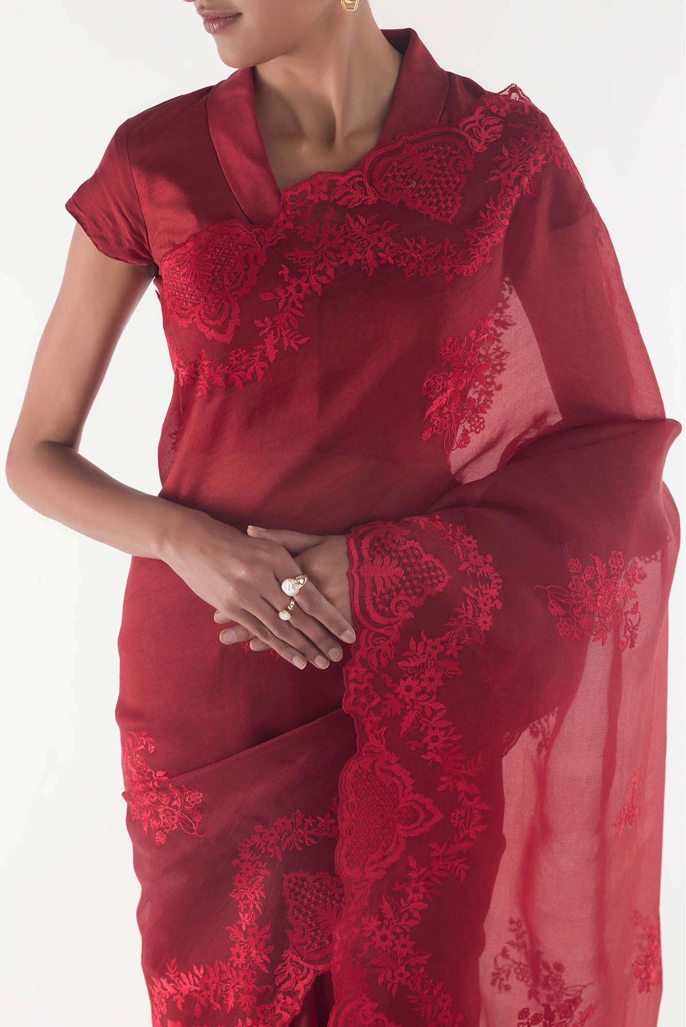 Peonia Maroon floral design saree from Embroidered Romance Collection by Nalli