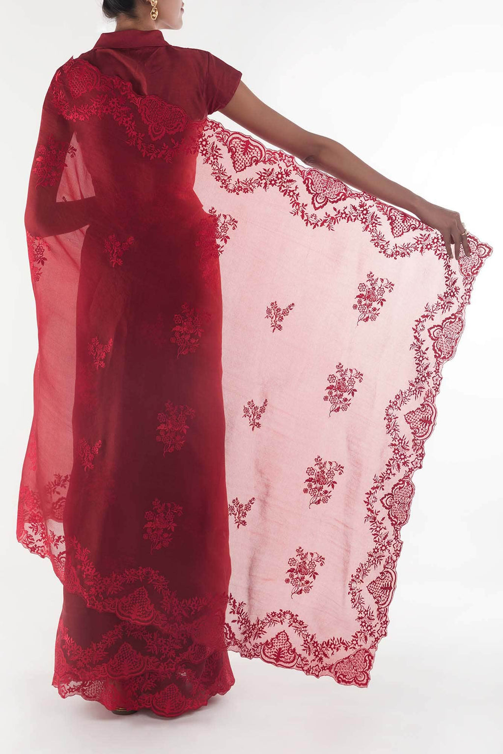 Peonia Maroon floral design saree from Embroidered Romance Collection by Nalli