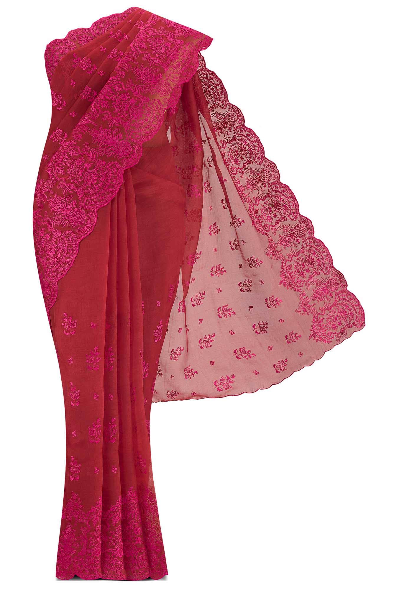 Passion Paradise Red floral design saree from Embroidered Romance Collection by Nalli
