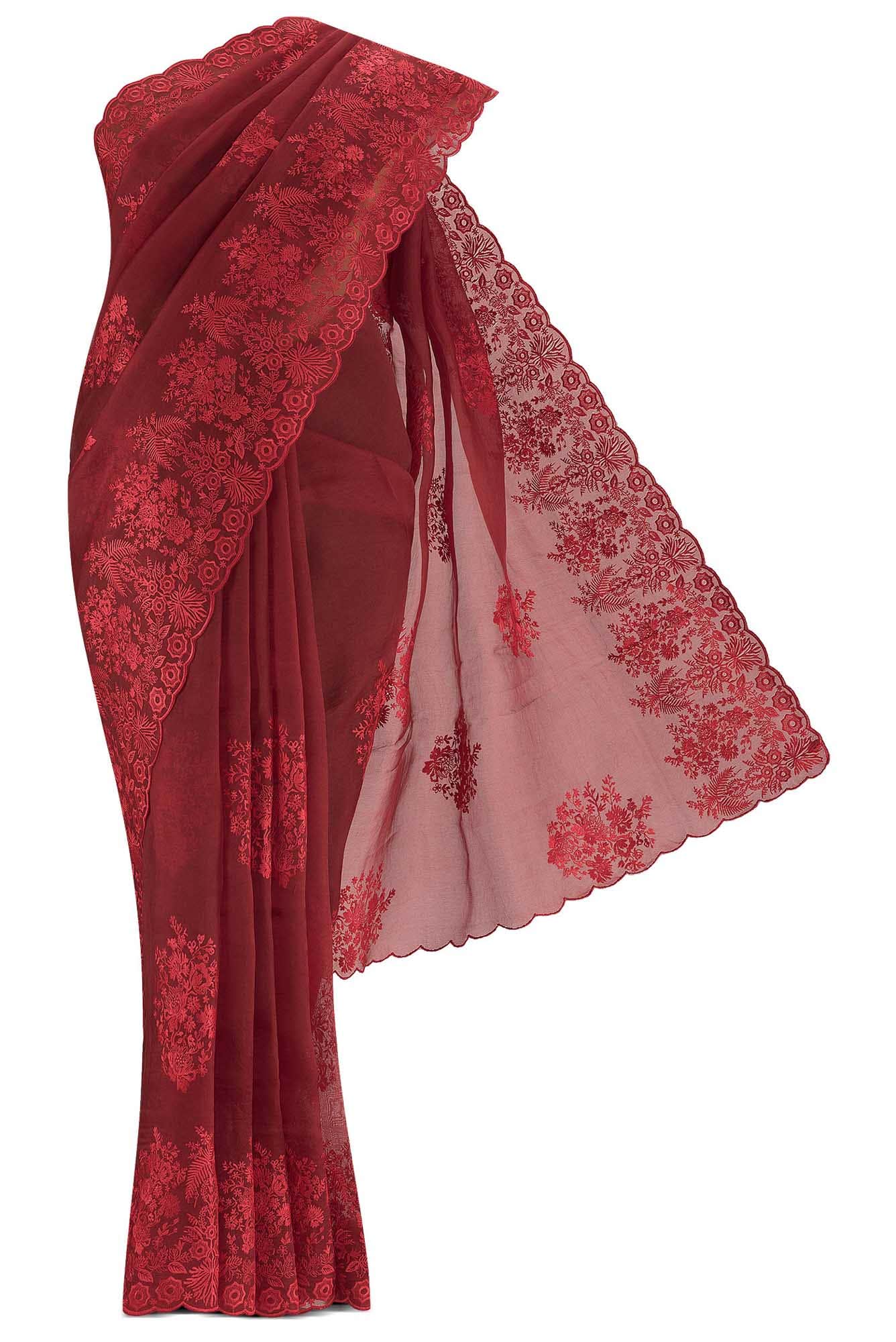 Minerva Maroon floral design saree from Embroidered Romance Collection by Nalli