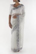 Piety of a Lili White floral design saree from Embroidered Romance Collection by Nalli