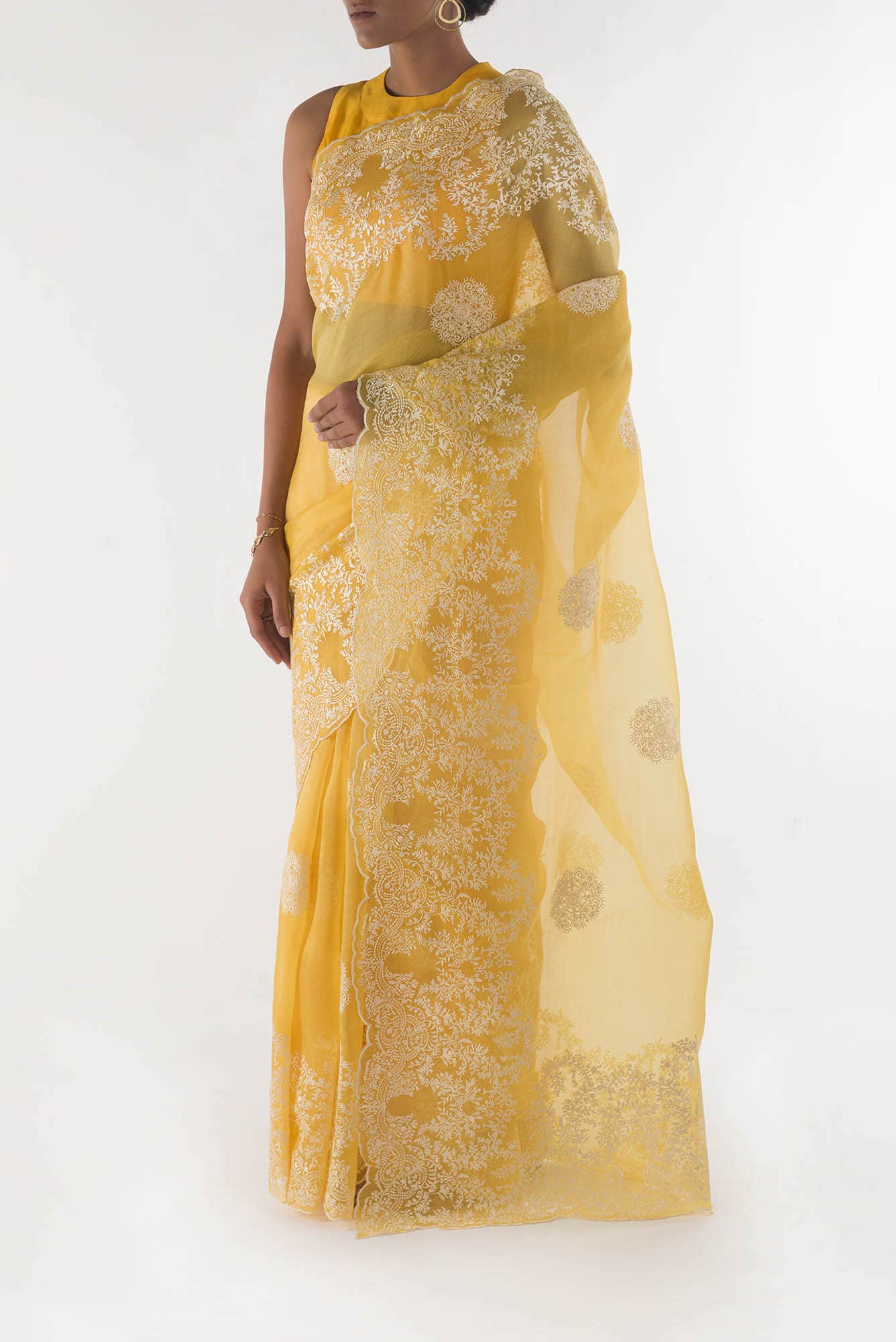 Garden of Eden Yellow floral design saree from Embroidered Romance Collection by Nalli